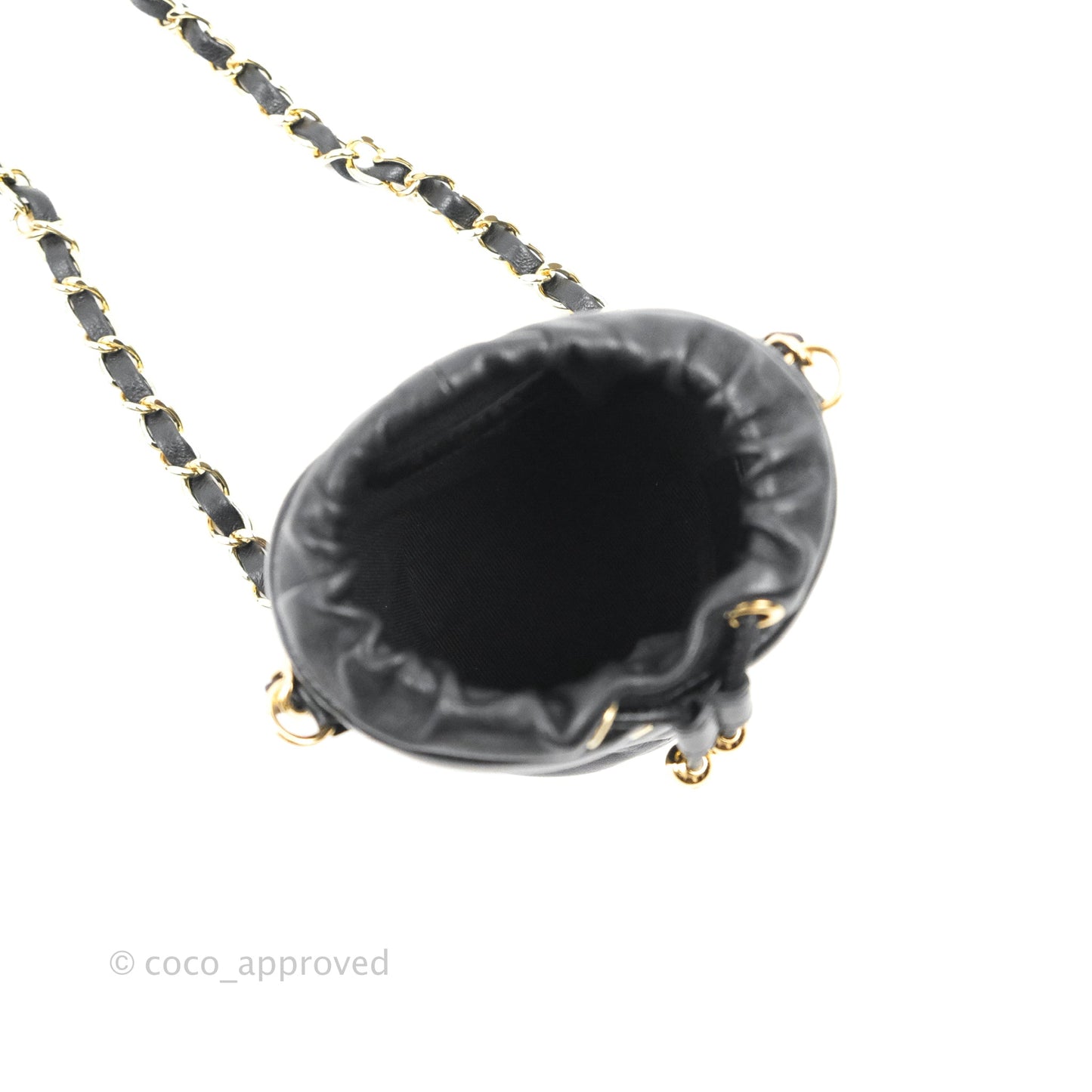 Chanel Mini Bucket Bag with Fluffy Chain Black Lambskin Gold Hardware
