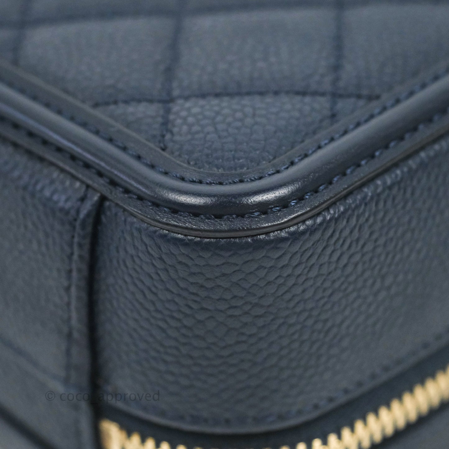 Chanel Quilted Small CC Filigree Vanity Case Navy Caviar Gold Hardware