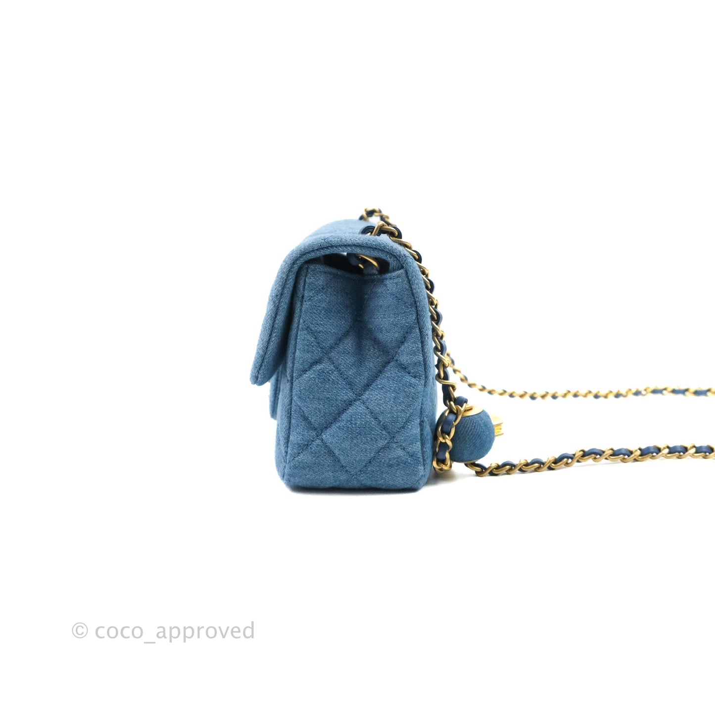 Chanel Mini Rectangular Pearl Crush Quilted Denim Aged Gold Hardware 22C