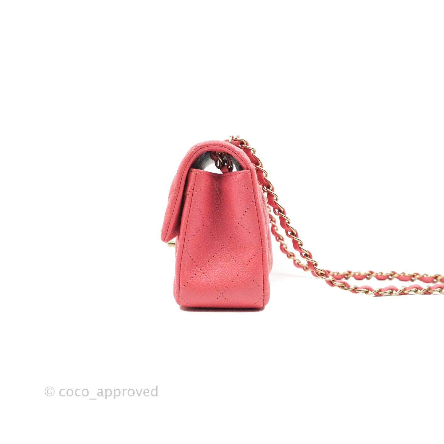 Chanel Quilted Mini Rectangular Flap Pearly Pink Caviar Gold Hardware 18S