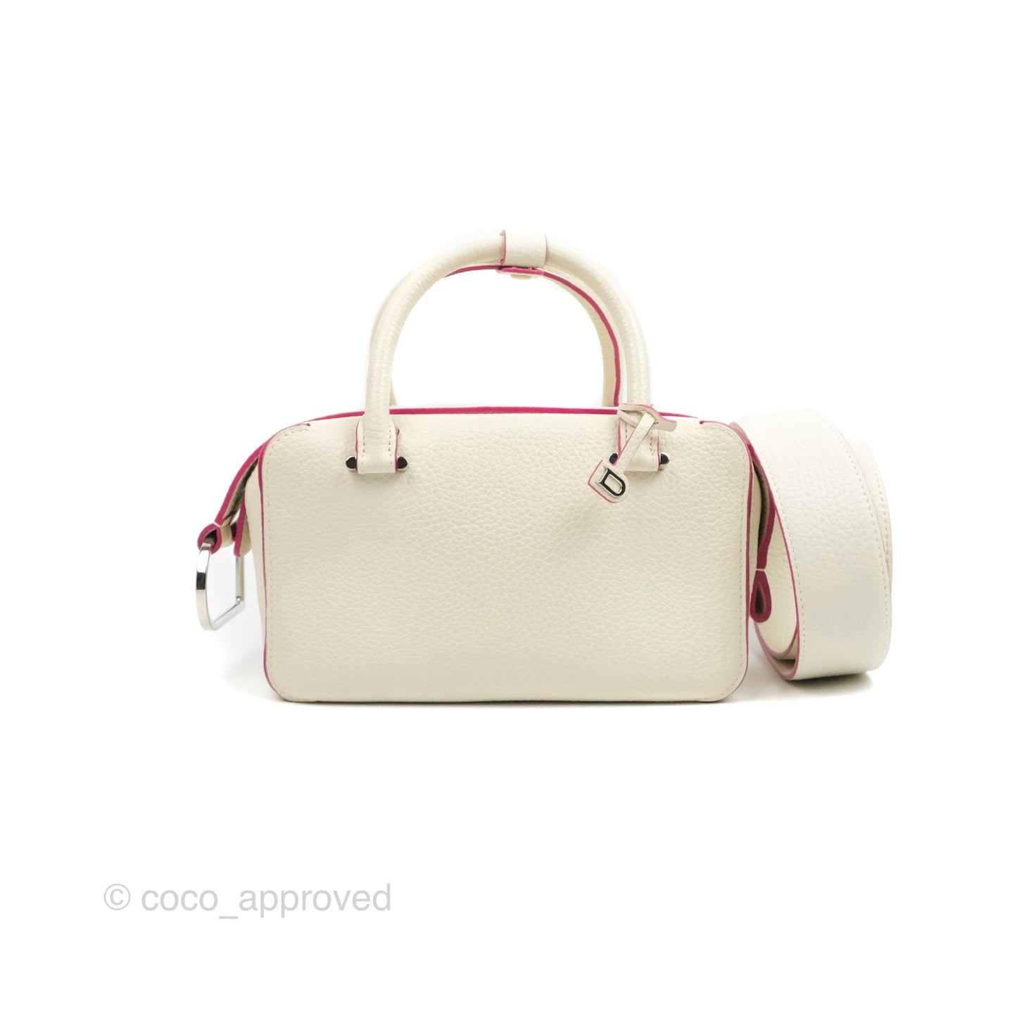 Delvaux Cool Box Mini Taurillon Soft Grained Calfskin White/Fuchsia