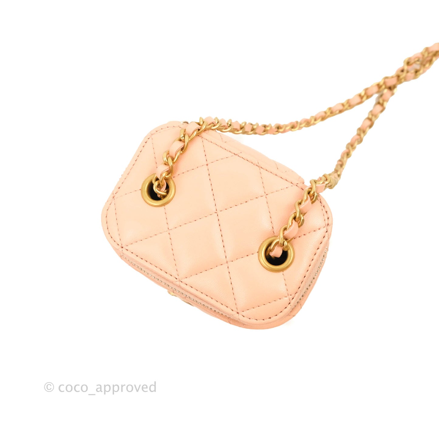 Chanel Classic Mini Pearl Crush Vanity With Chain Pink Lambskin Aged Gold Hardware