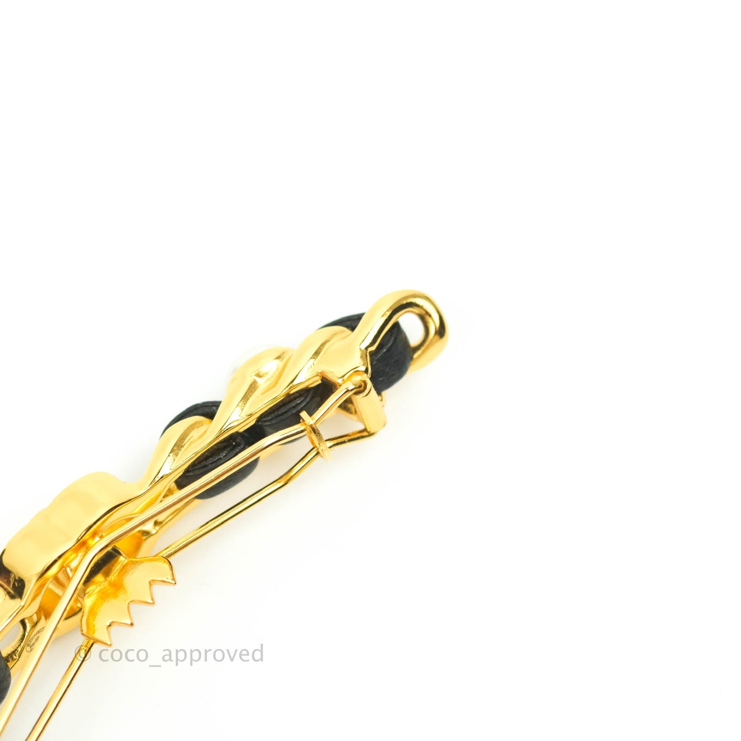 Chanel CC Lock Pearl Chain Hair Clip Gold Tone 20A
