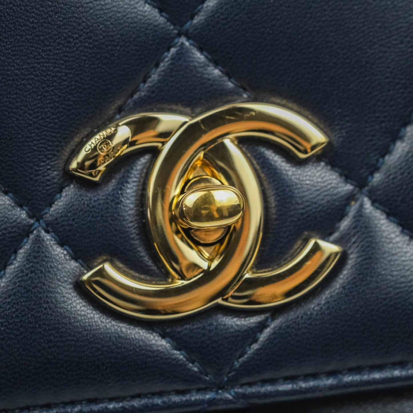 Chanel Small Trendy CC Navy Lambskin Gold Hardware