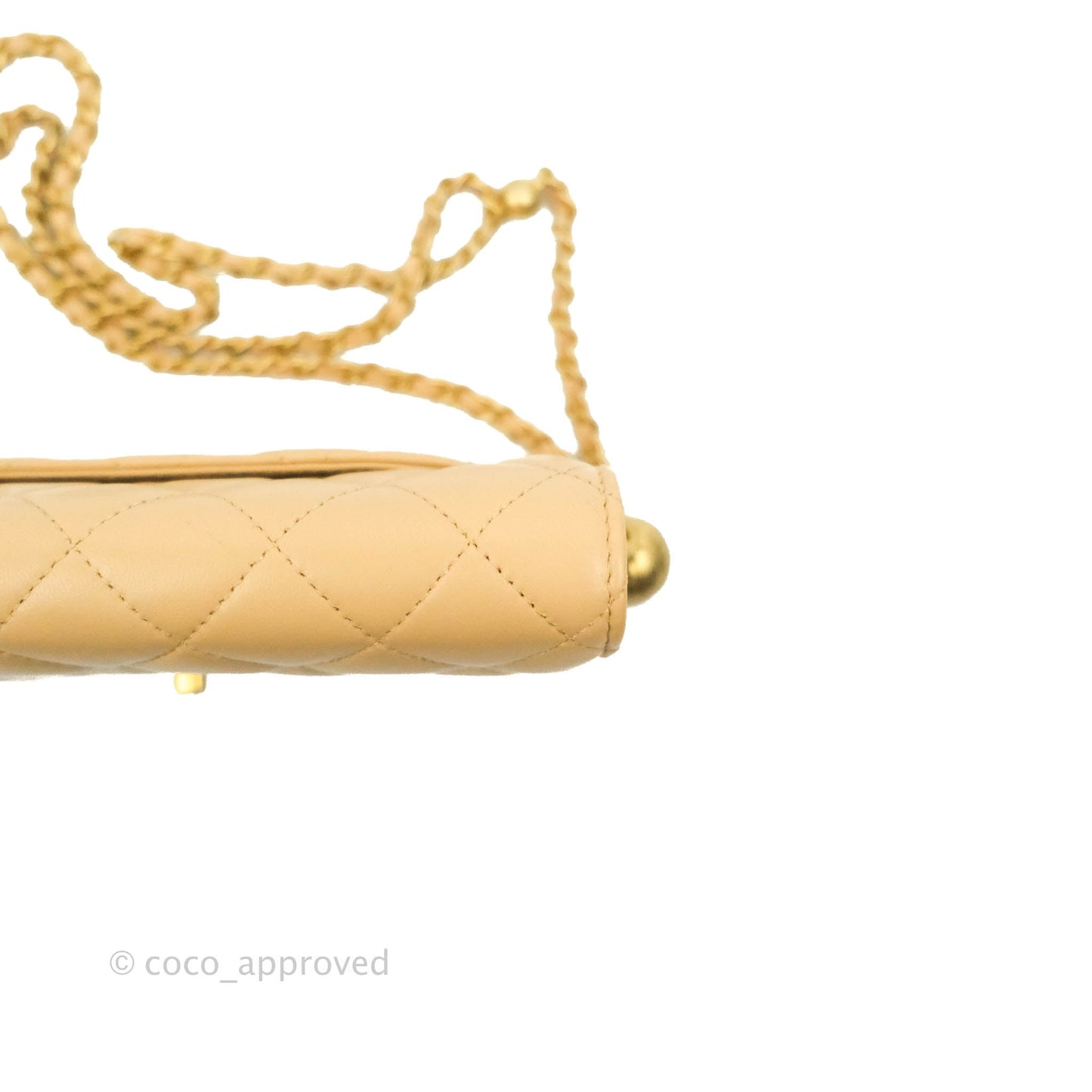 Chanel Quilted Pearl Crush Wallet on Chain WOC Beige Lambskin Aged Gold Hardware