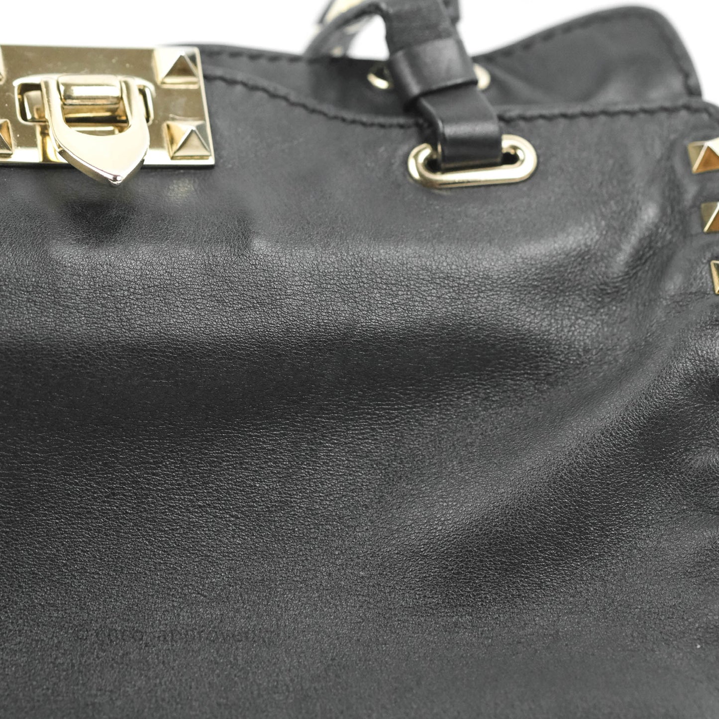Valentino Garavani Small Trapeze Rockstud Black Grained Calfskin Gold Hardware