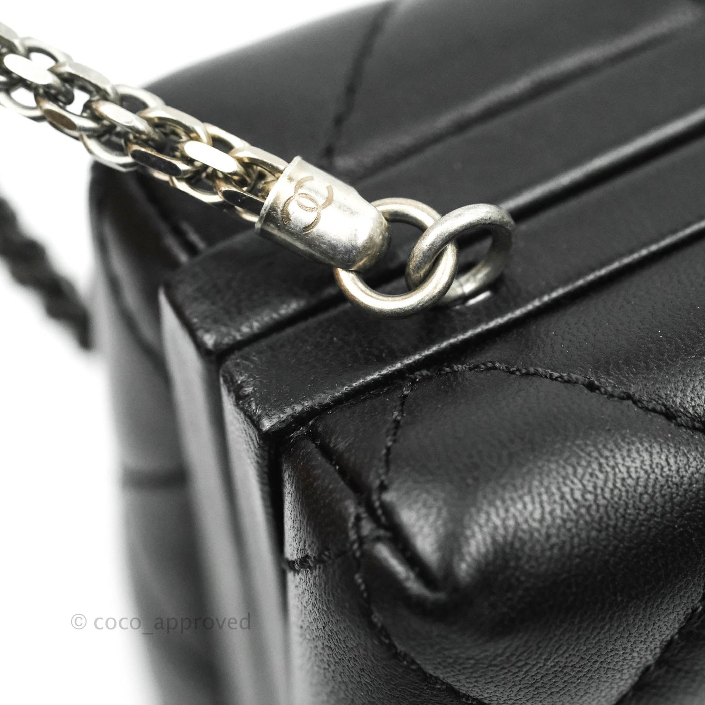 Chanel Quilted CC Kisslock Box With Chain Black Lambskin Ruthenium Hardware