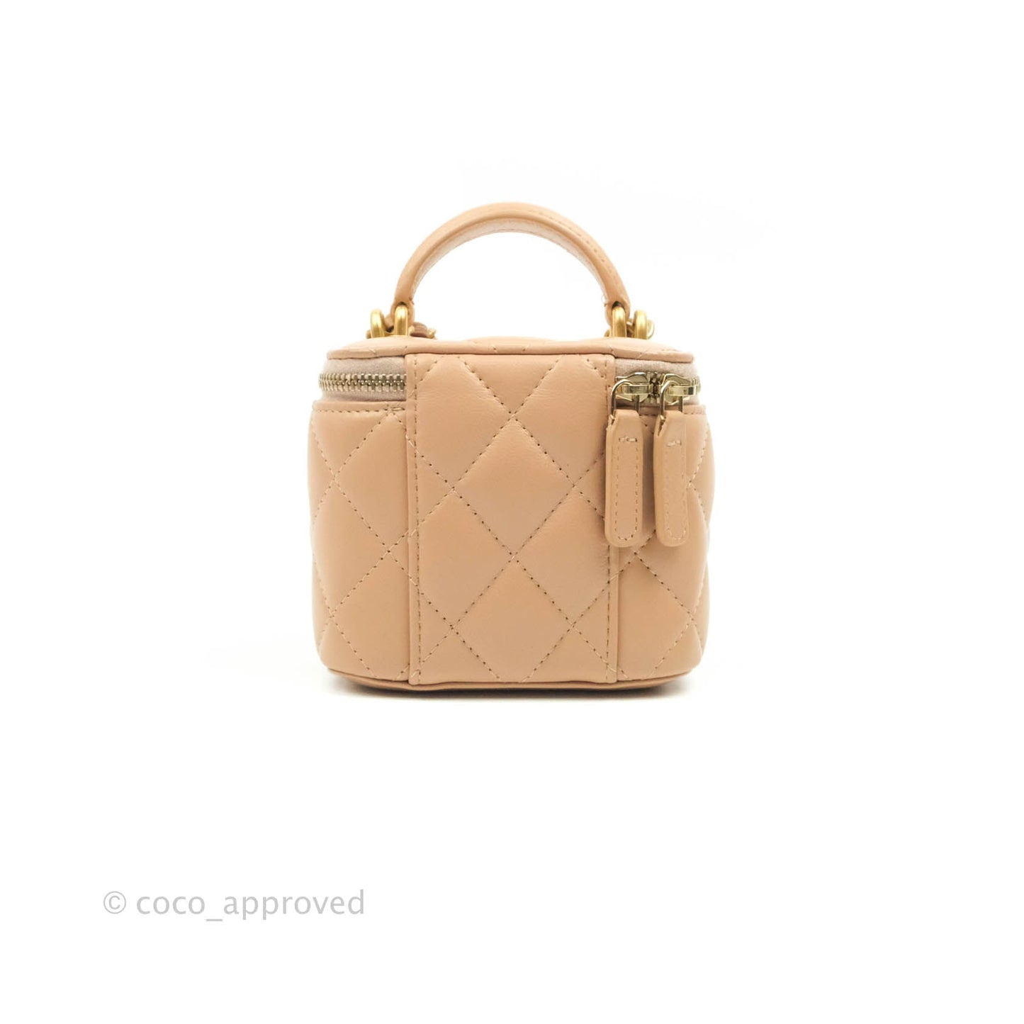 Chanel Mini Top Handle Vanity With Chain Beige Lambskin Aged Gold Hardware