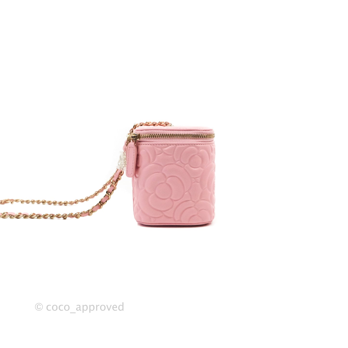 Chanel Vanity with Chain Camellia Embossed Pink Calfskin Gold Hardware