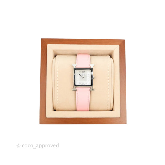 Hermes Heure H Watch Rose Sakura Swift Calfskin Silver Hardware