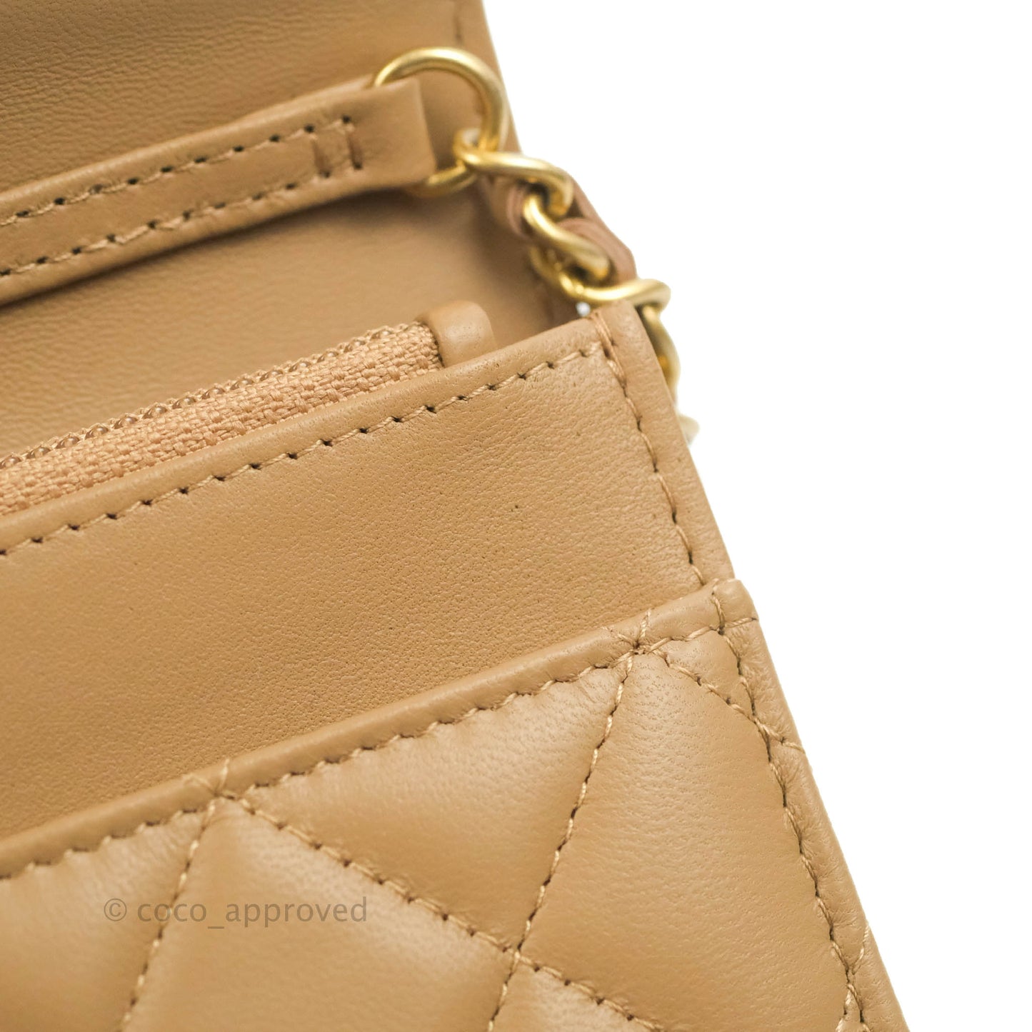 Chanel Quilted Pearl Crush Wallet on Chain WOC Beige Lambskin Aged Gold Hardware 22B