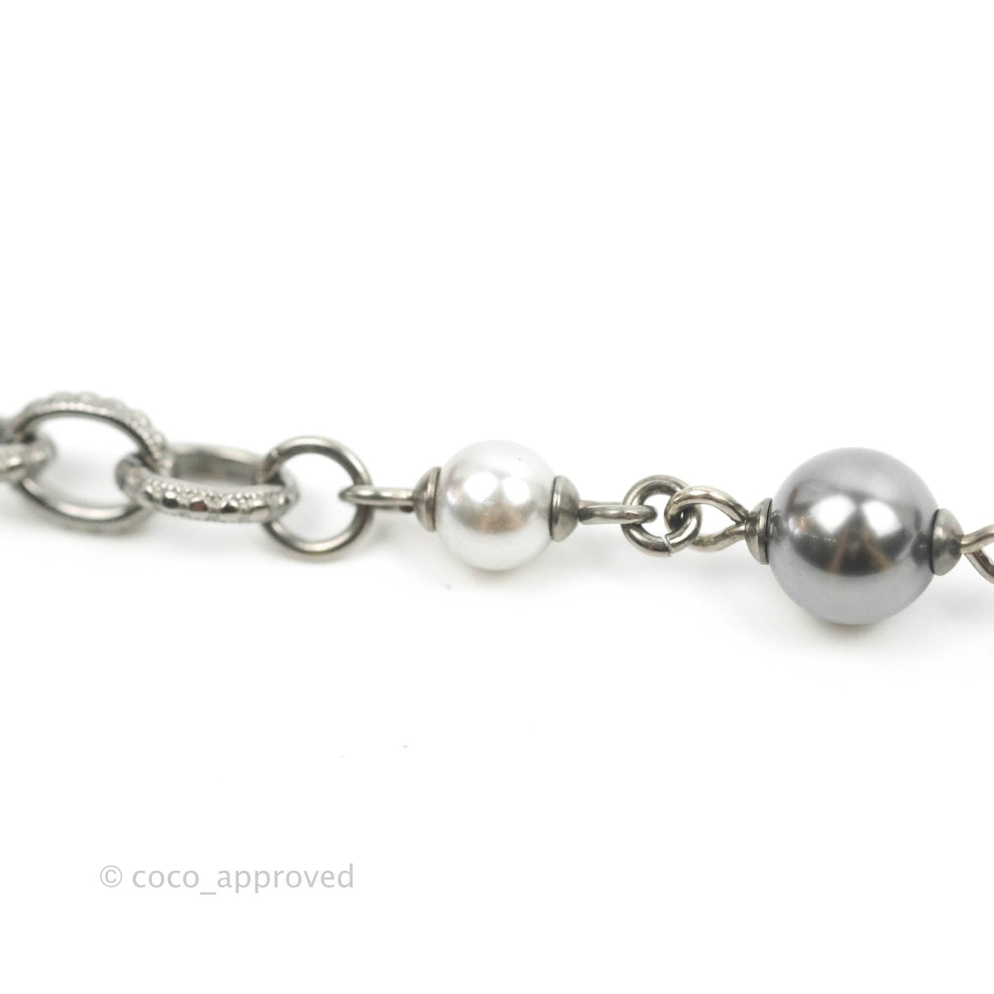 Chanel Pearl CC Necklace Silver Tone 14B