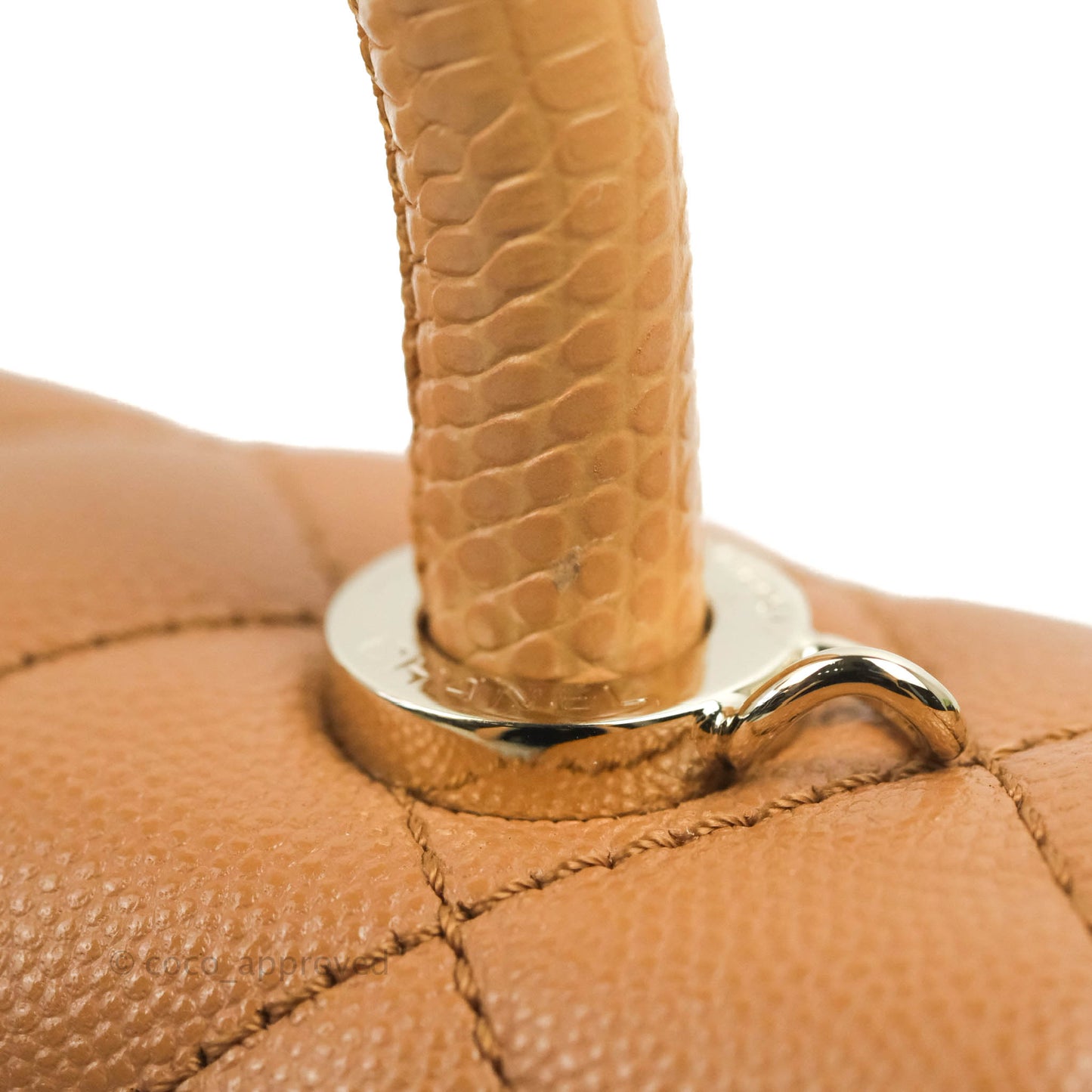 Chanel Mini Coco Handle Quilted Dark Beige Caramel Caviar Lizard Embossed Handle Gold Hardware