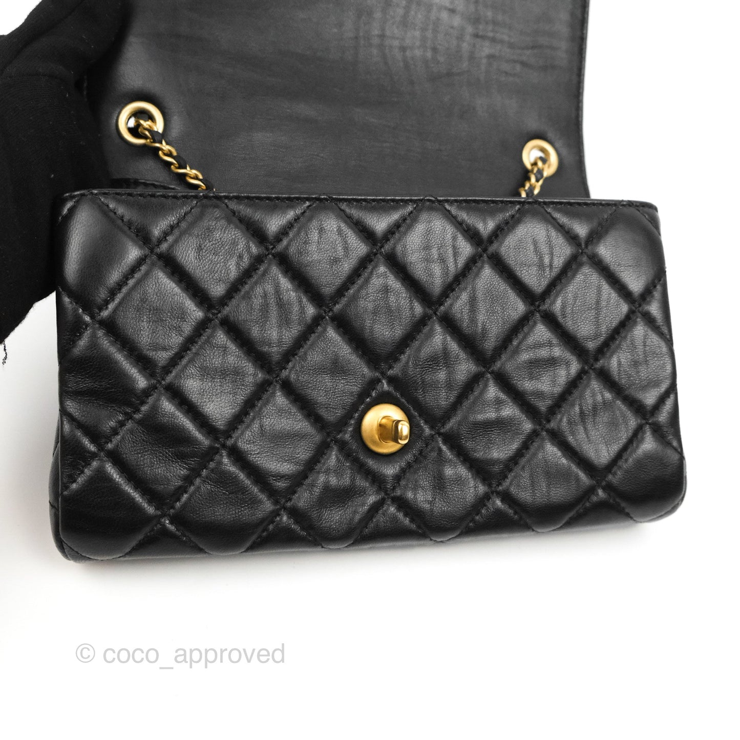 Chanel Flap Bag Black Lambskin Aged Gold Hardware