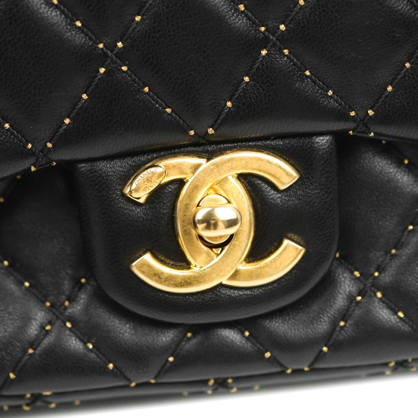 Chanel Quilted Stitched Flap Bag Lambskin Black Aged Gold Hardware 15A