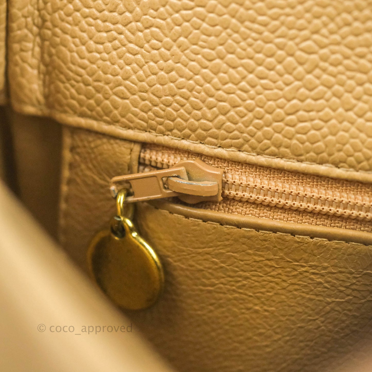 Chanel Vintage CC Quilted Tote Dark Beige Caviar 24K Gold Hardware