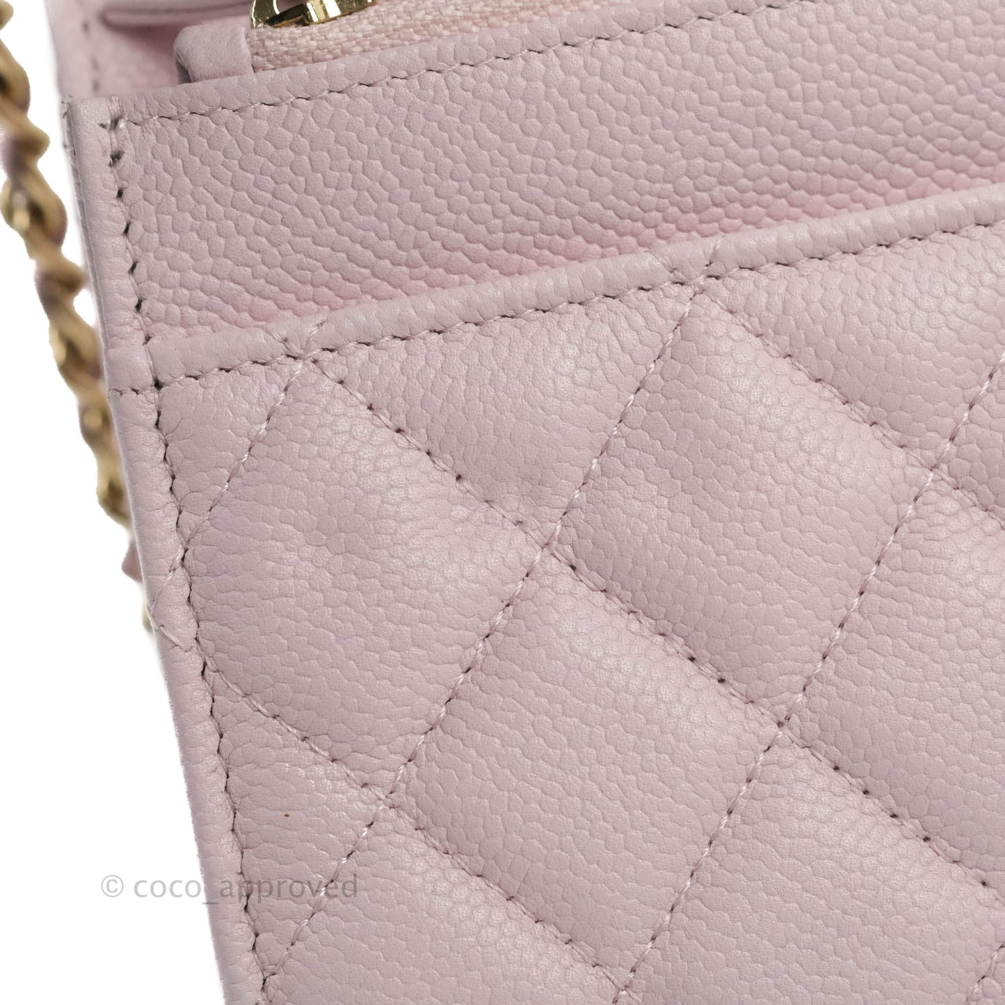 Chanel Quilted CC Chain Wallet on Chain WOC Light Pink Caviar Gold Hardware 22P
