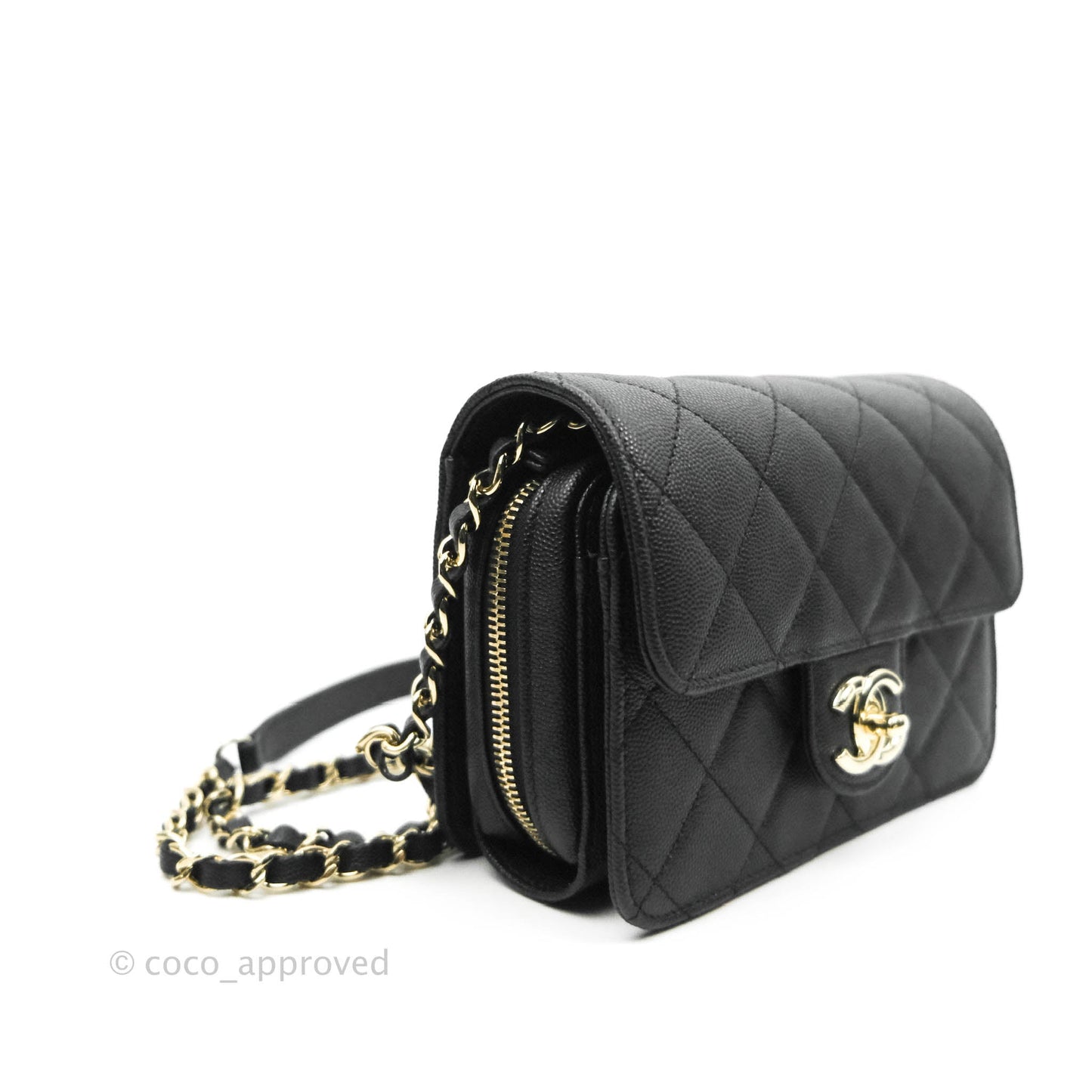 Chanel Quilted Small Like The Wallet Flap Black Caviar Light Gold Hardware 22C