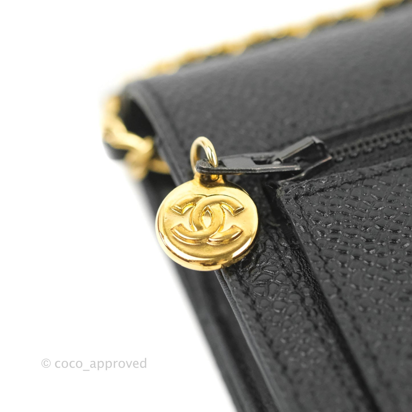 Chanel Vintage CC Wallet on Chain WOC Black Caviar Gold Hardware
