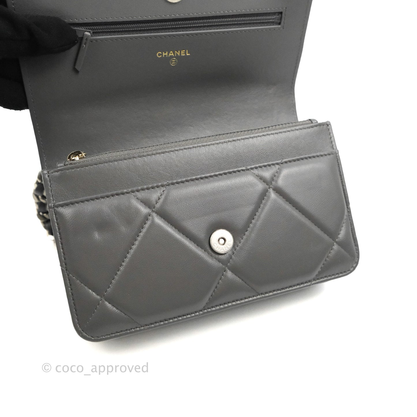 Chanel 19 Wallet on Chain WOC Dark Grey Lambskin Mixed Hardware