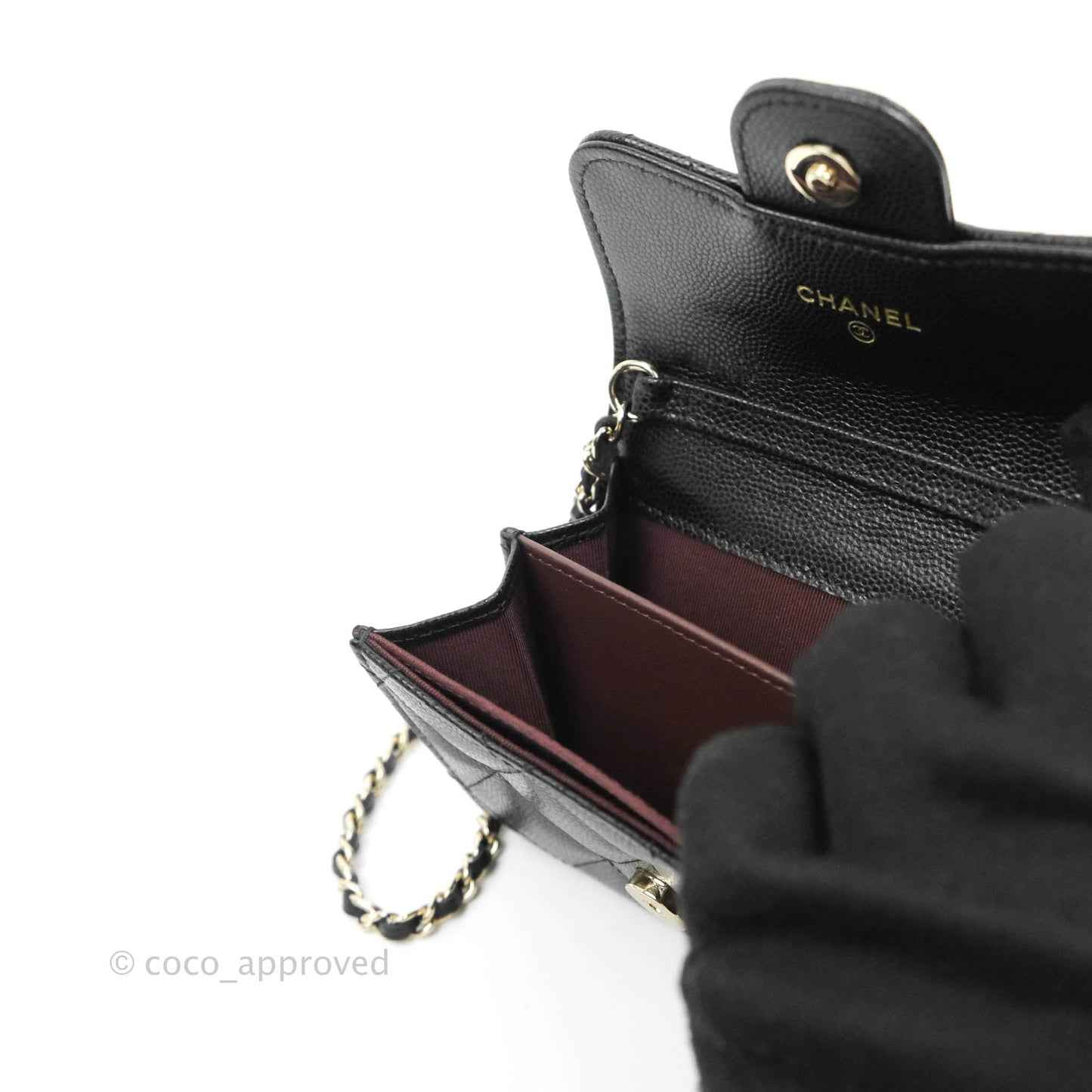 Chanel Mini Wallet With Chain Black Caviar Gold Hardware