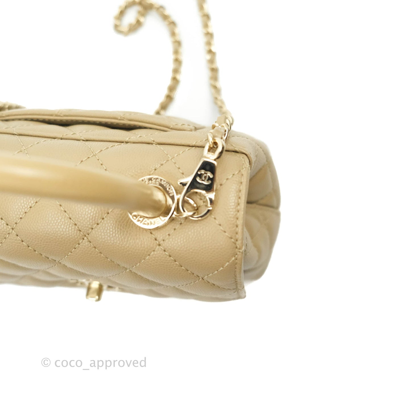 Chanel Mini Beige Coco Handle Quilted Caviar Gold Hardware Embossed Lizard Handle 21A