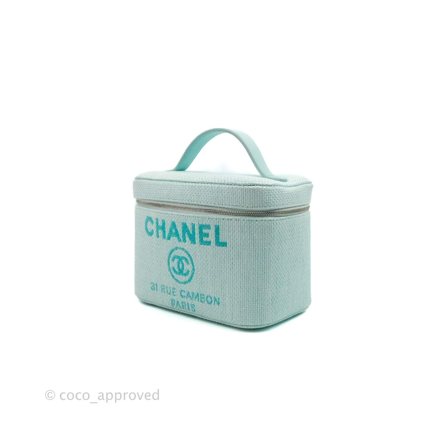 Chanel Deauville Vanity Pouch Mint Raffia Calfskin