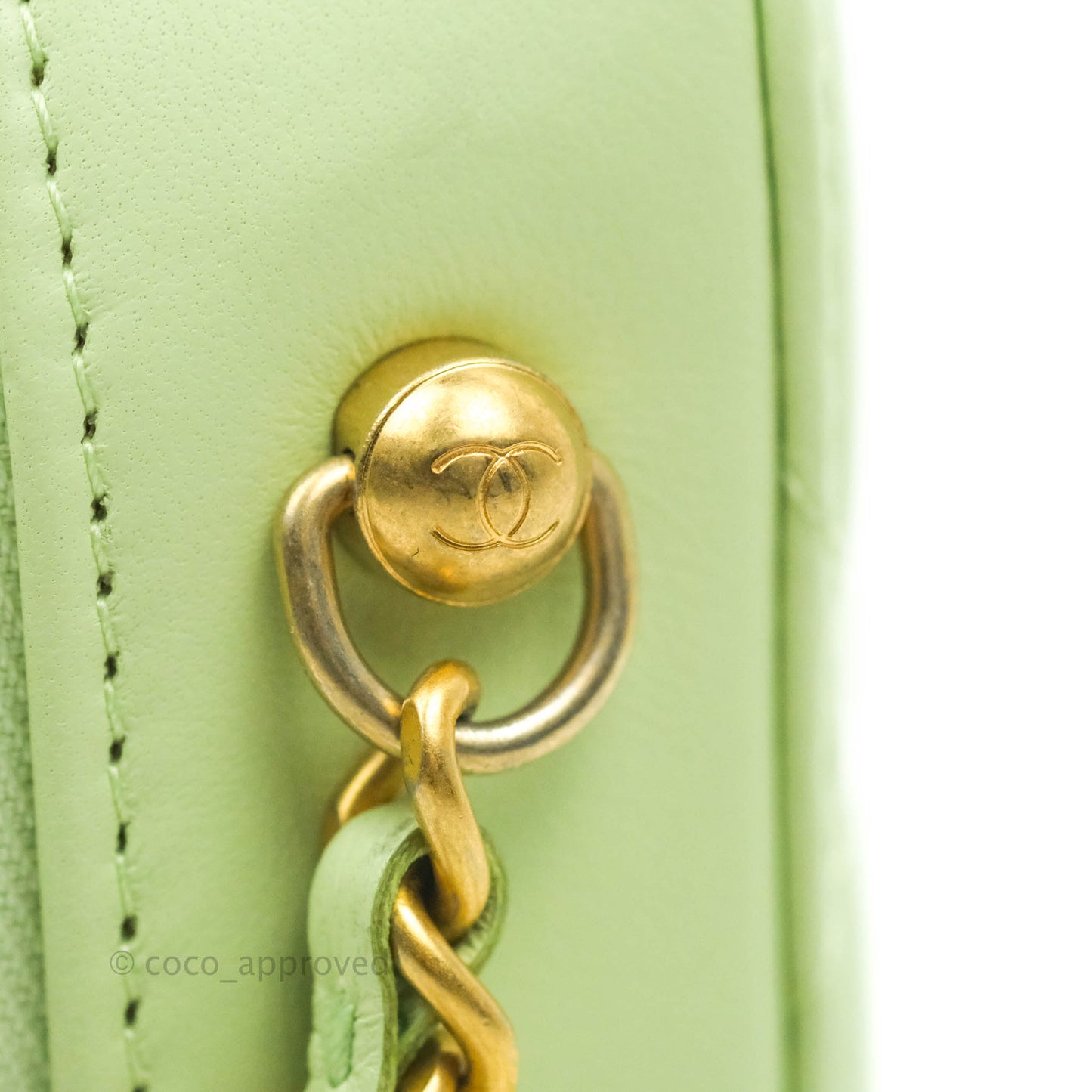 Chanel Mini Pearl Crush Quilted Camera Case Pastel Green Lambskin Aged Gold Hardware