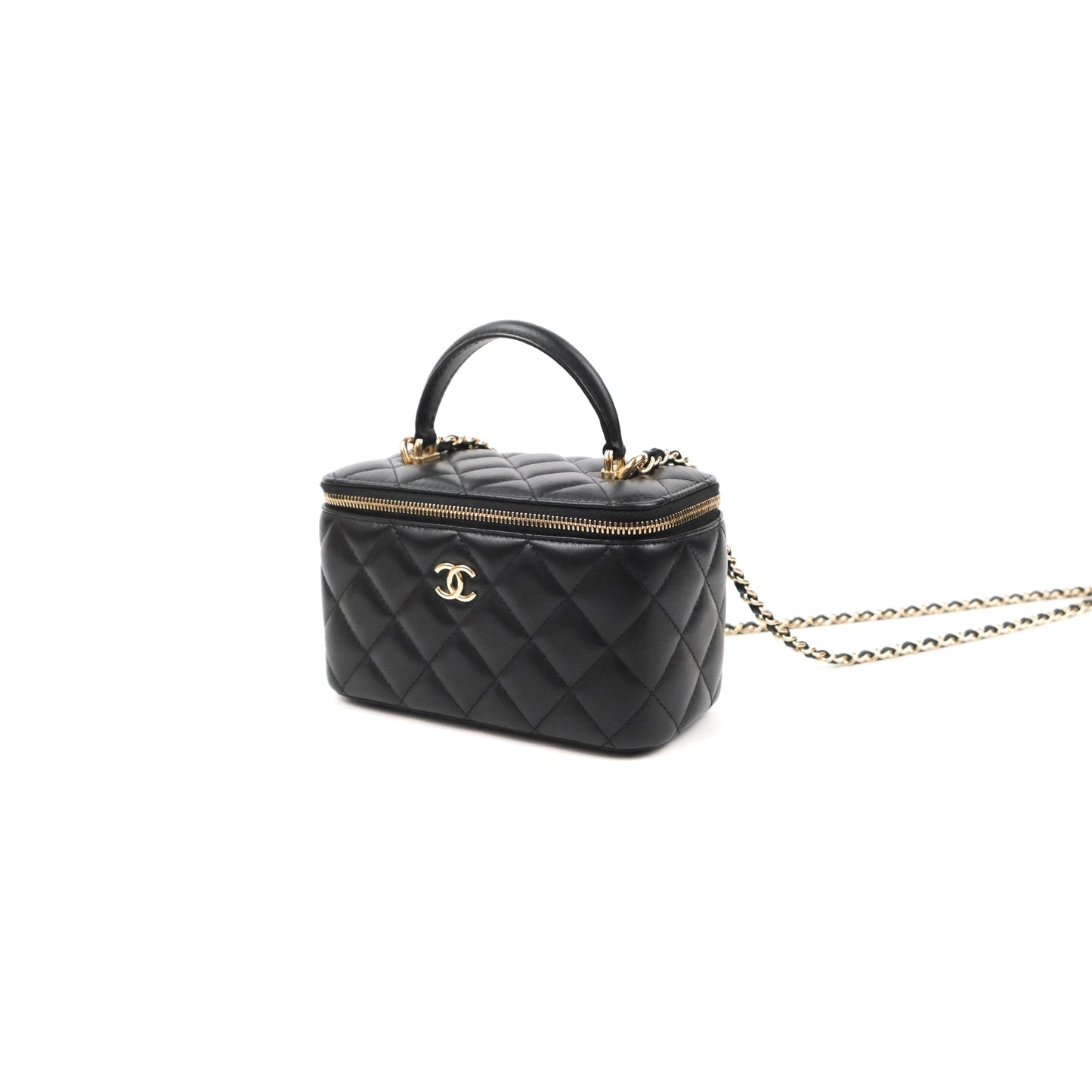 Chanel Vanity Rectangular Top Handle Black Lambskin Gold Hardware