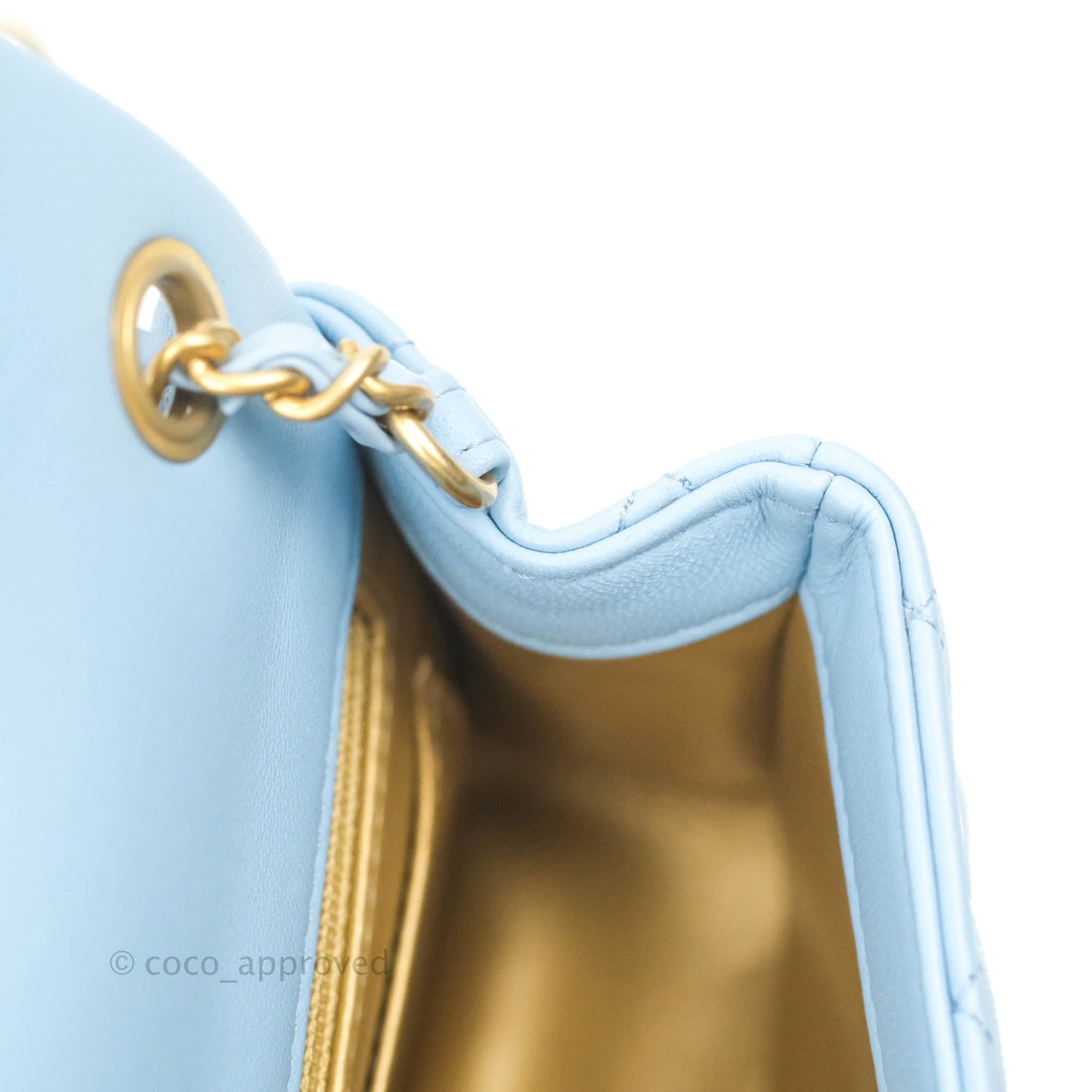 Chanel Mini Rectangular Pearl Crush Quilted Blue Lambskin Aged Gold Hardware