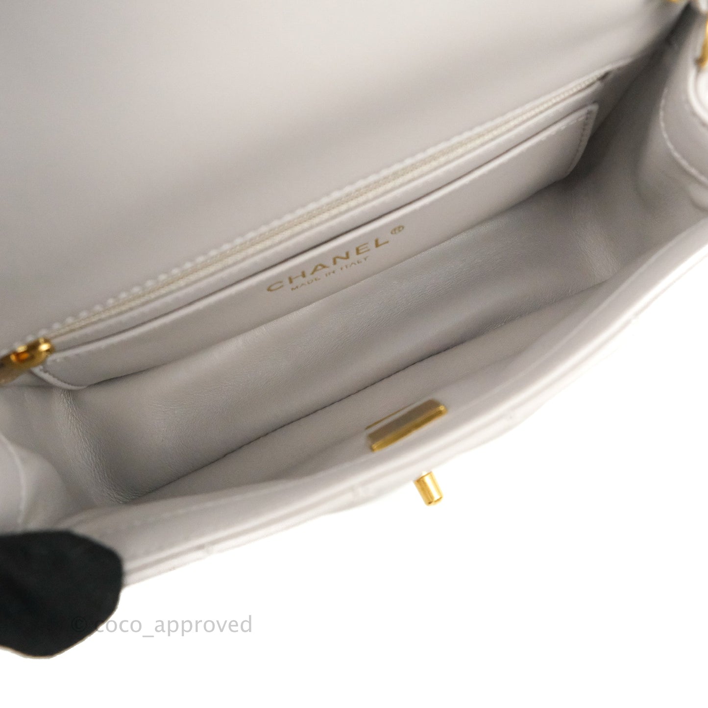 Chanel Mini Rectangular Pearl Crush Quilted Grey Lambskin Aged Gold Hardware