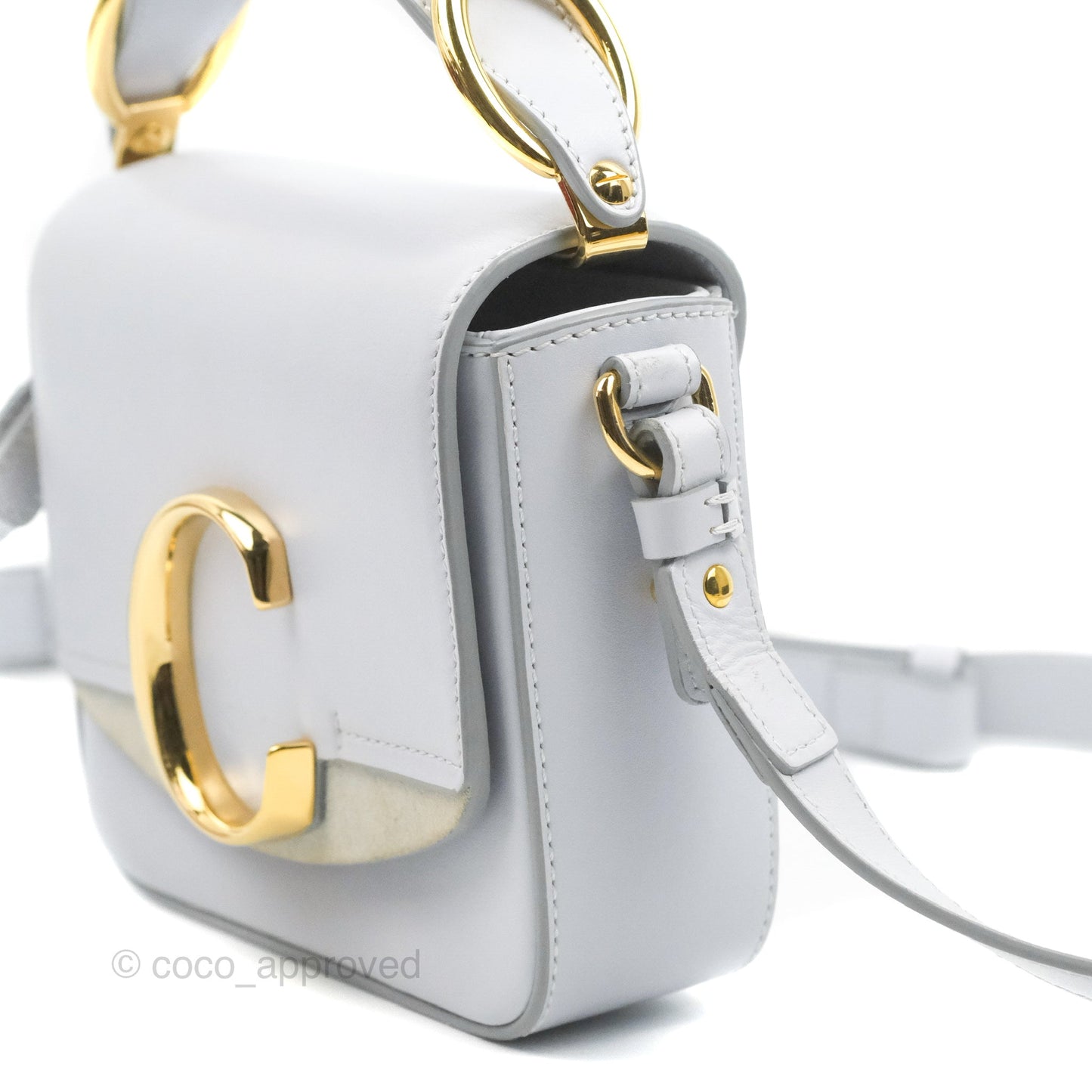 Chloé Mini C Bag Light Cloud Shiny/Suede Calfskin