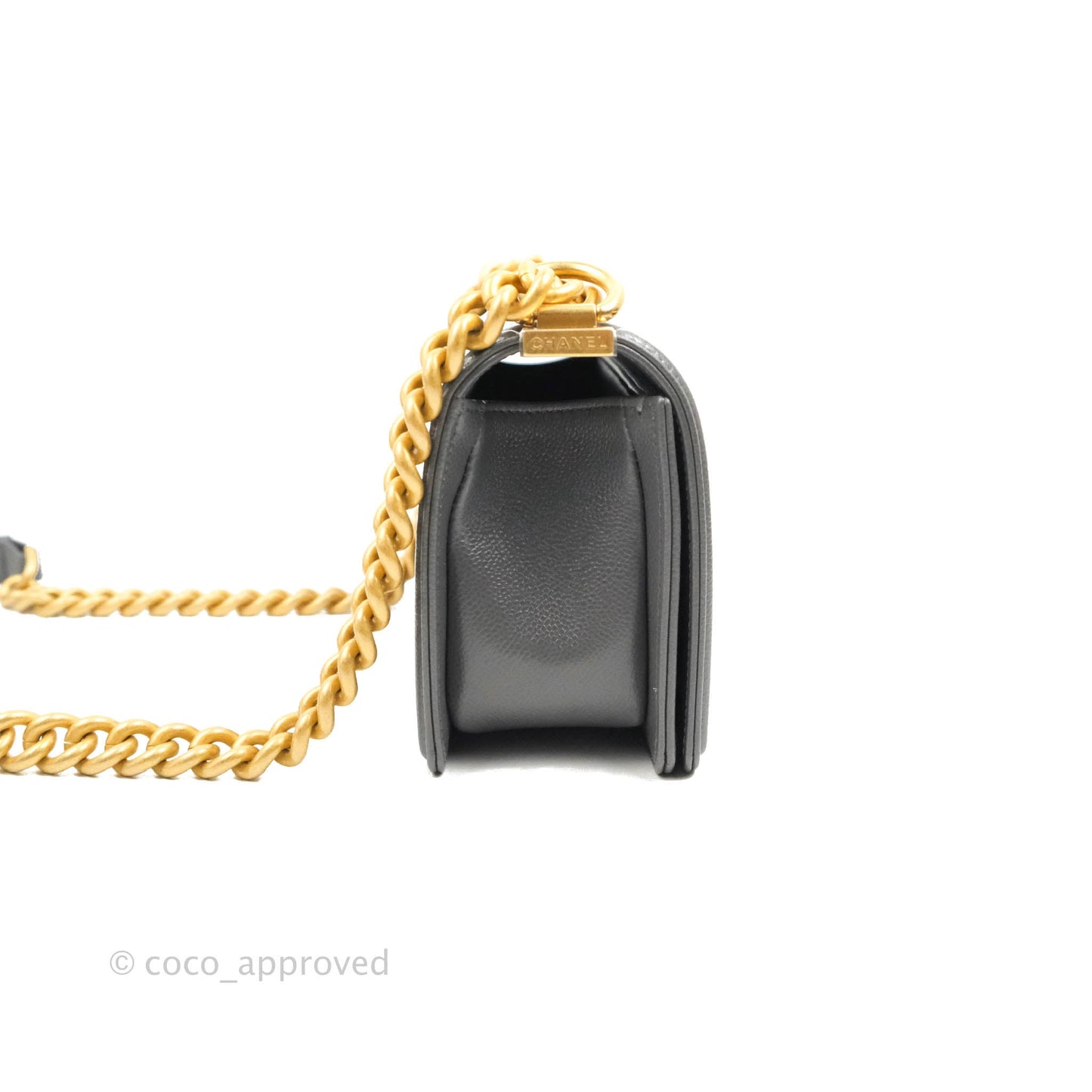 Chanel Small Boy Dark Grey Caviar Aged Gold Hardware