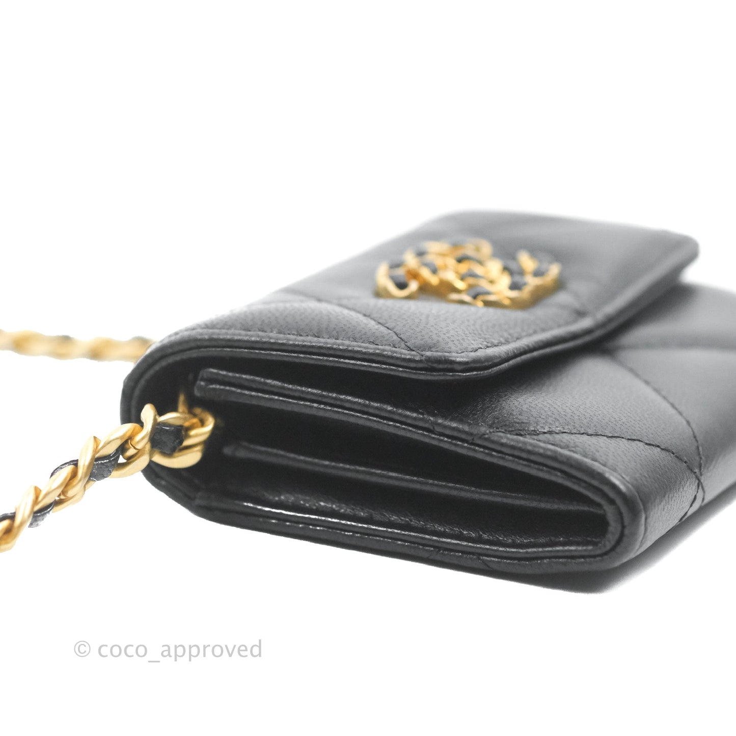 Chanel 19 Card Holder With Chain Black Mixed Hardware