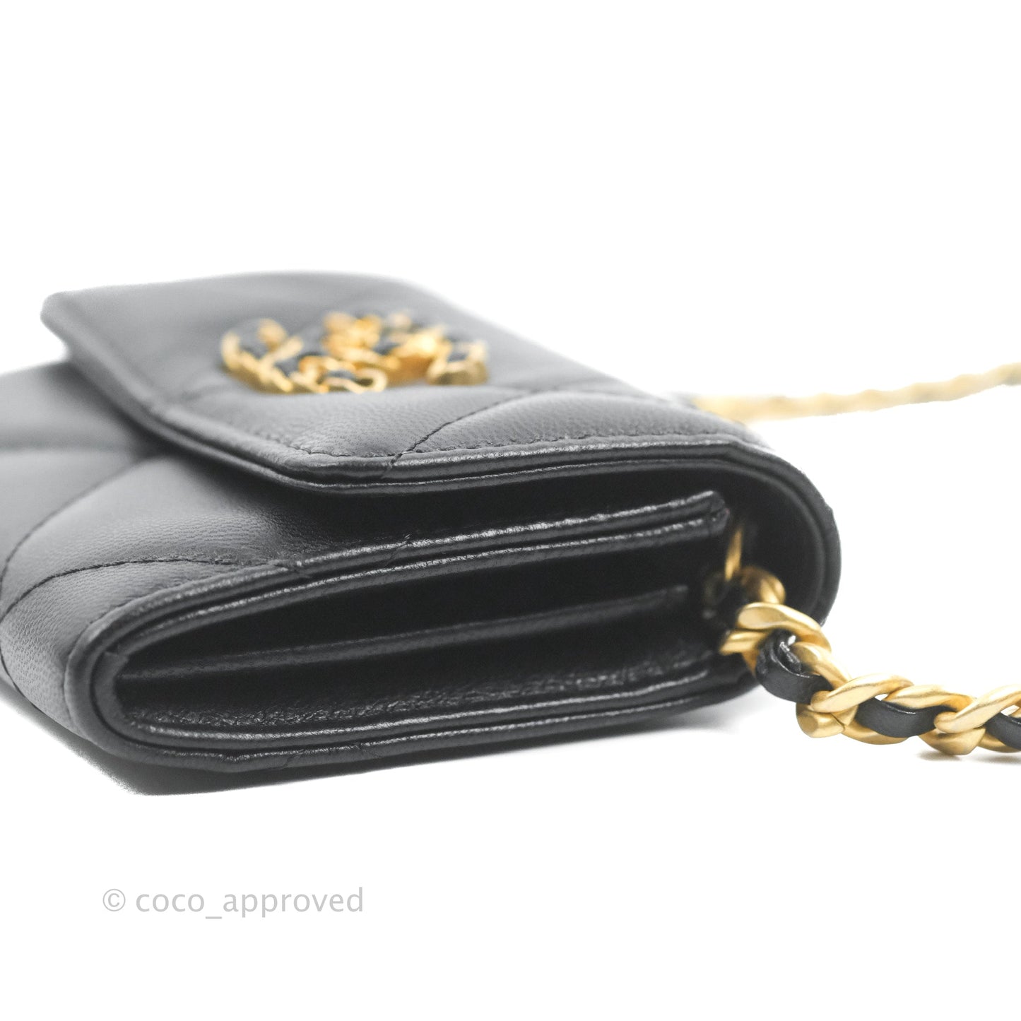 Chanel 19 Card Holder With Chain Black Mixed Hardware