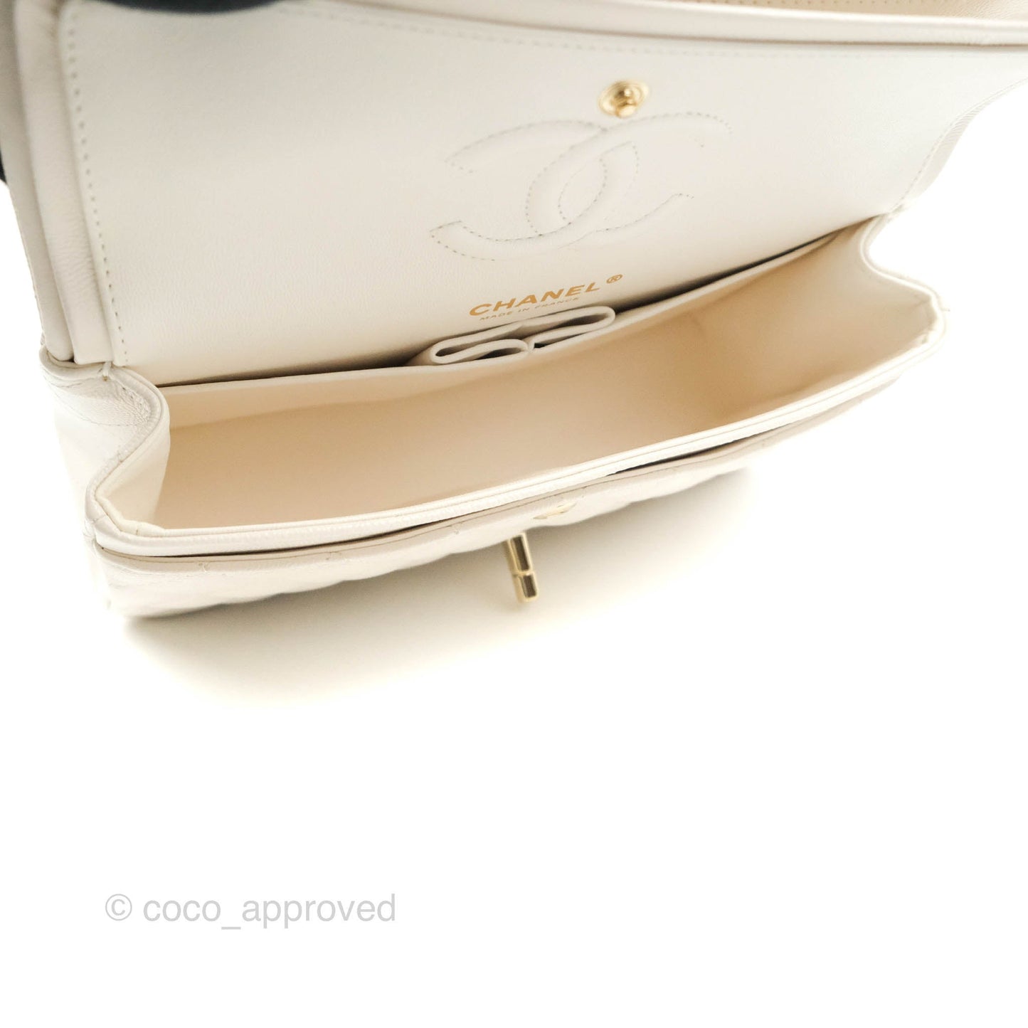Chanel Classic Small S/M Flap White Caviar Gold Hardware 21S