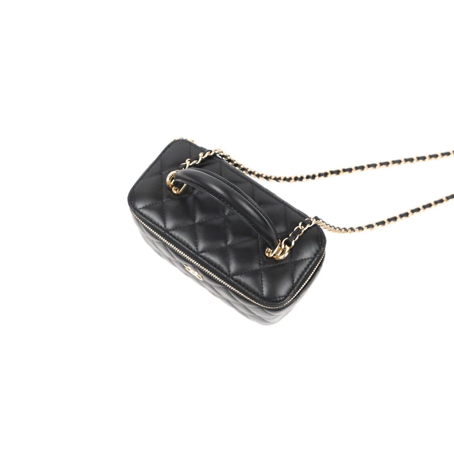 Chanel Vanity Rectangular Top Handle Black Lambskin Gold Hardware