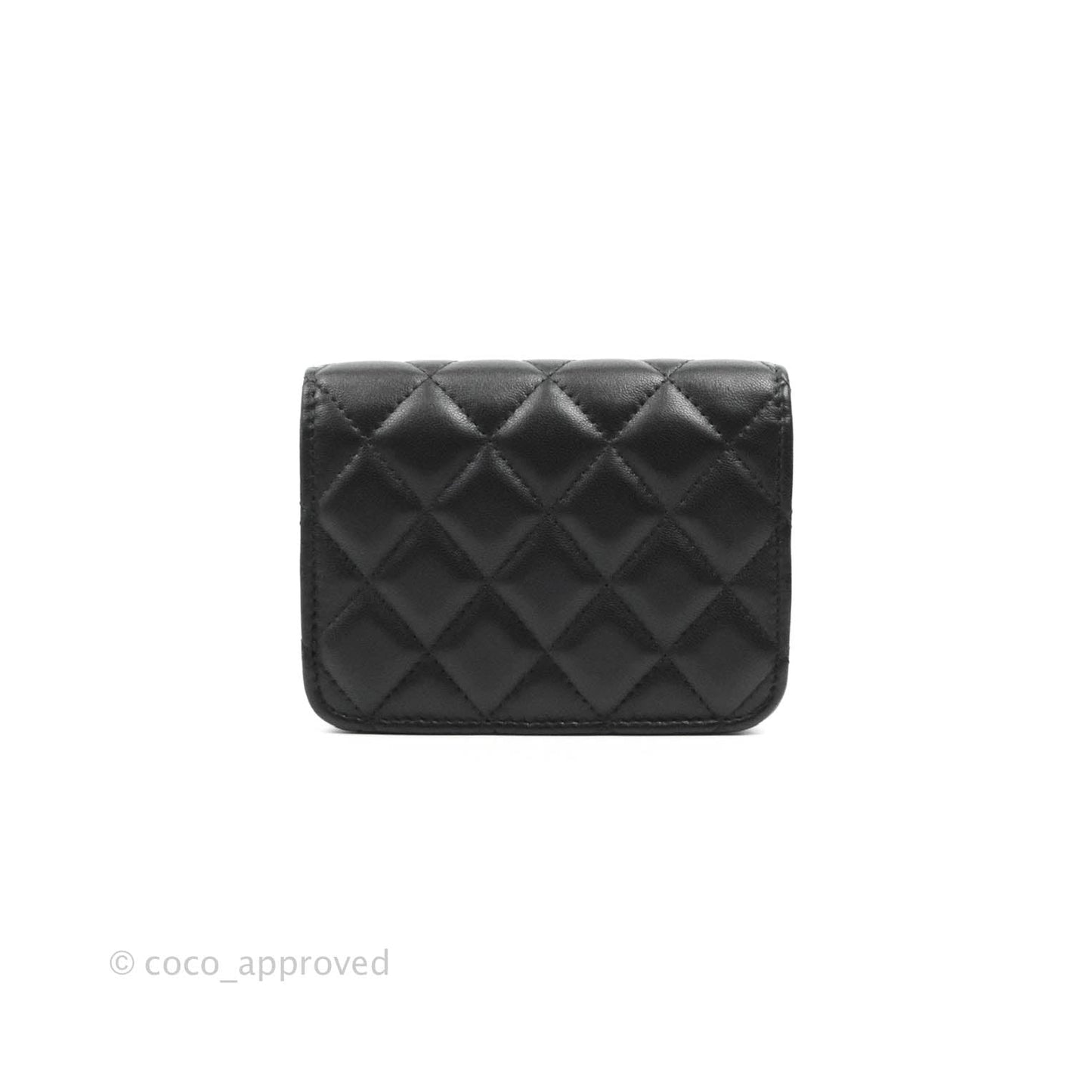 Chanel Pearl Crush Card Holder Black Lambskin Aged Gold Hardware