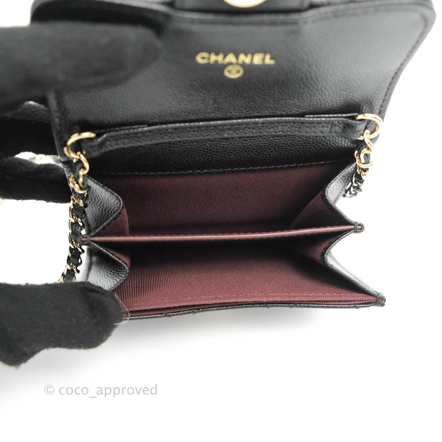 Chanel Mini Wallet With Chain Black Caviar Gold Hardware