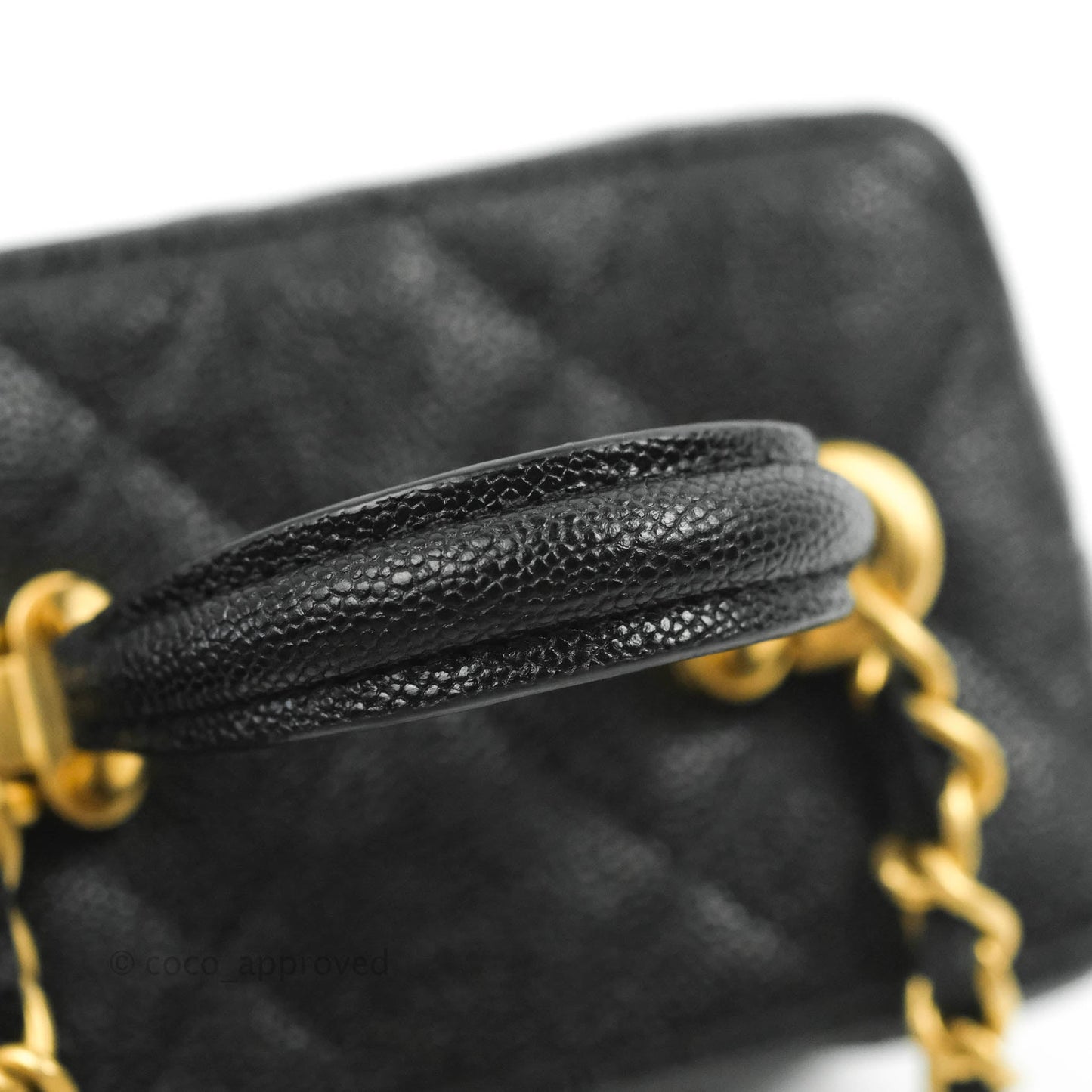 Chanel Quilted Mini Top Handle Vanity With Chain Black Caviar Aged Gold Hardware