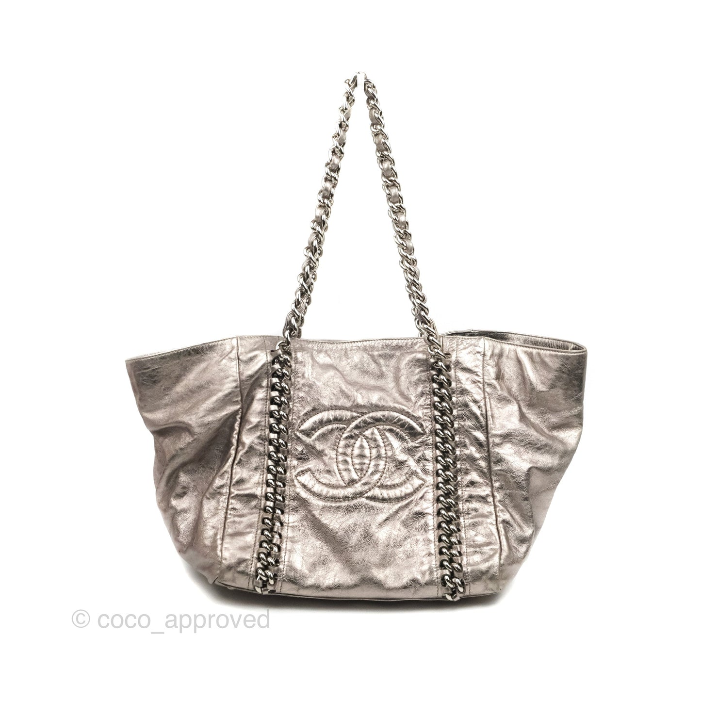 Chanel Metallic Cracked Calfskin Modern Chain Tote Silver