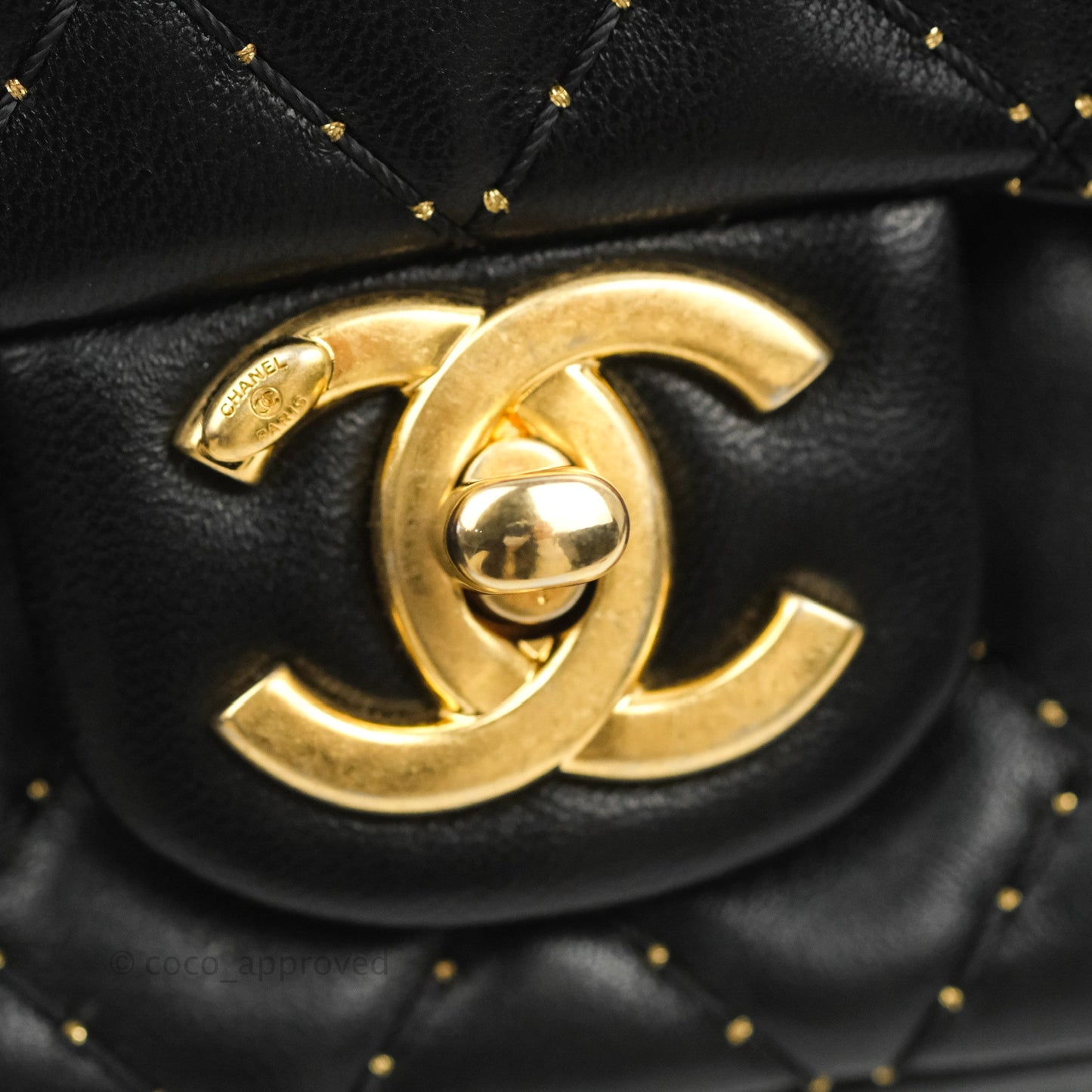 Chanel Quilted Stitched Flap Bag Lambskin Black Aged Gold Hardware 15A