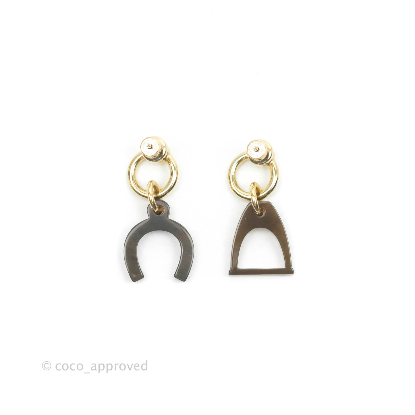 Hermès Amulette Equestre Earrings Gold Tone