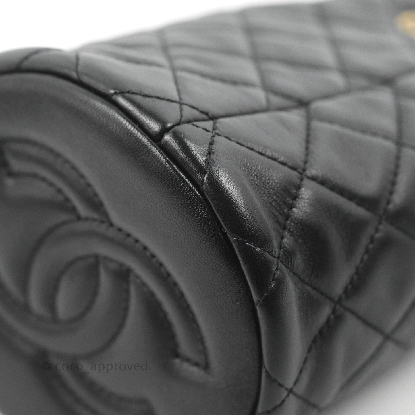 Chanel Pearl Crush Bucket Bag Black Lambskin Aged Gold Hardware 22S