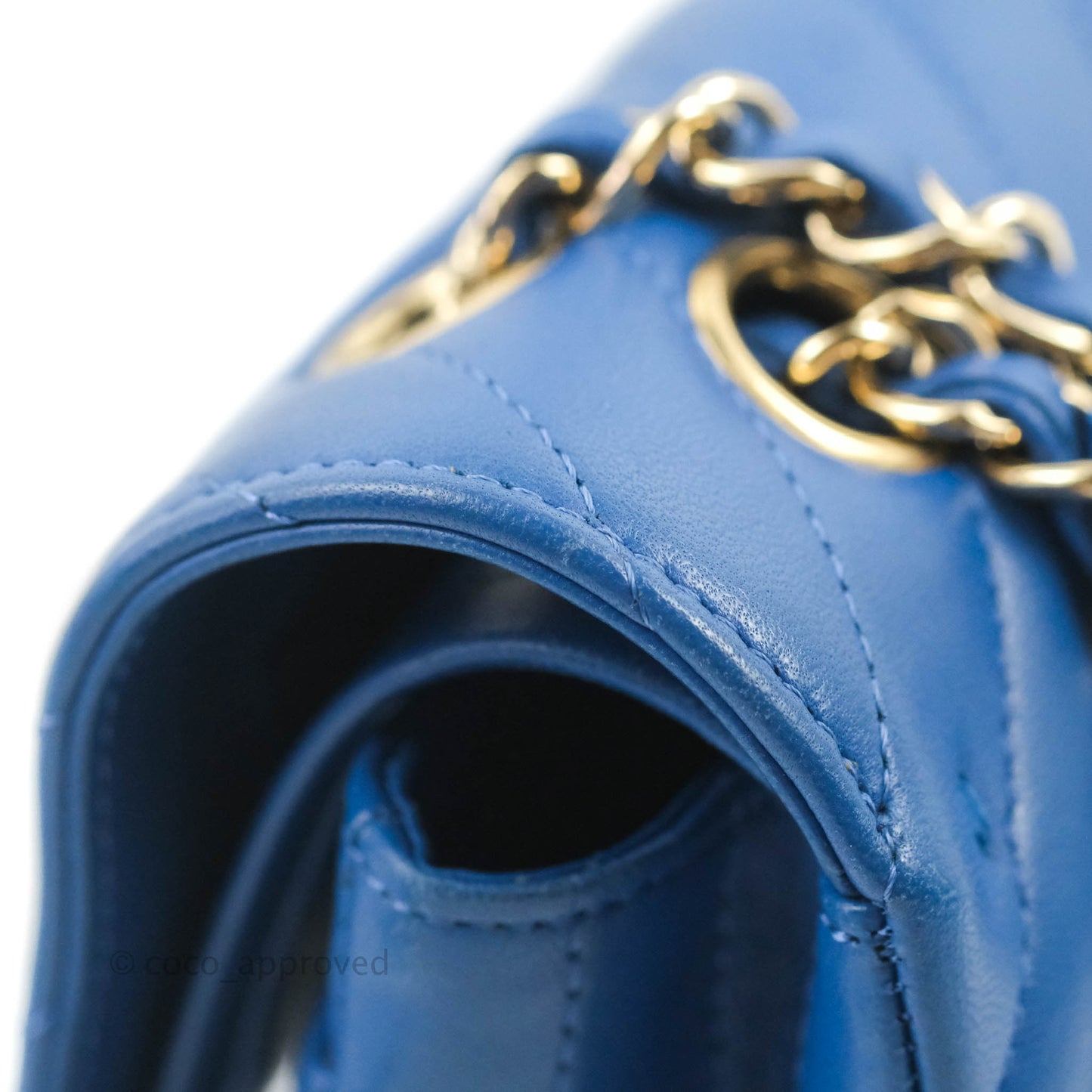 Chanel Classic Chevron S/M Small Double Flap Blue Lambskin Gold Hardware
