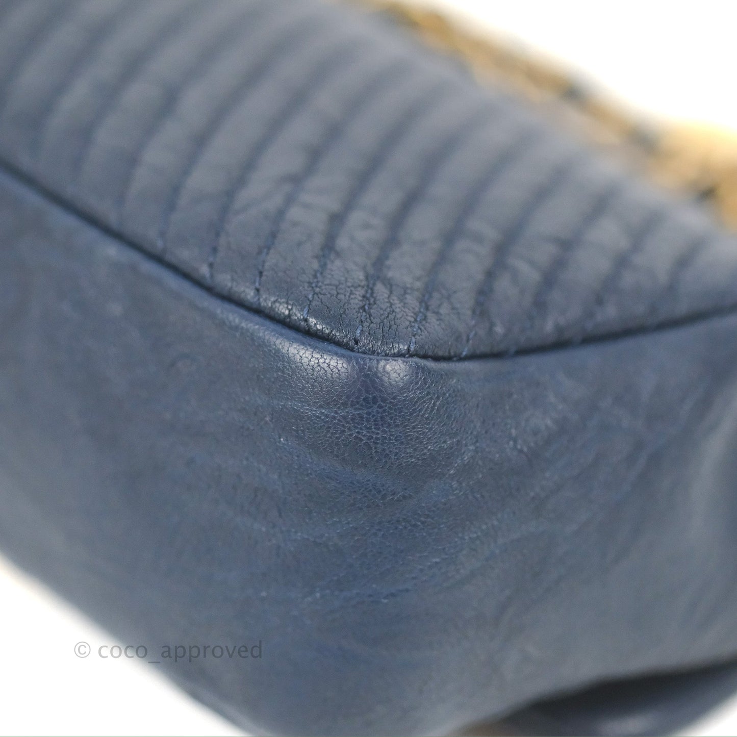 Chanel Small Chevron Surpique Flap Navy Calfskin Aged Gold Hardware