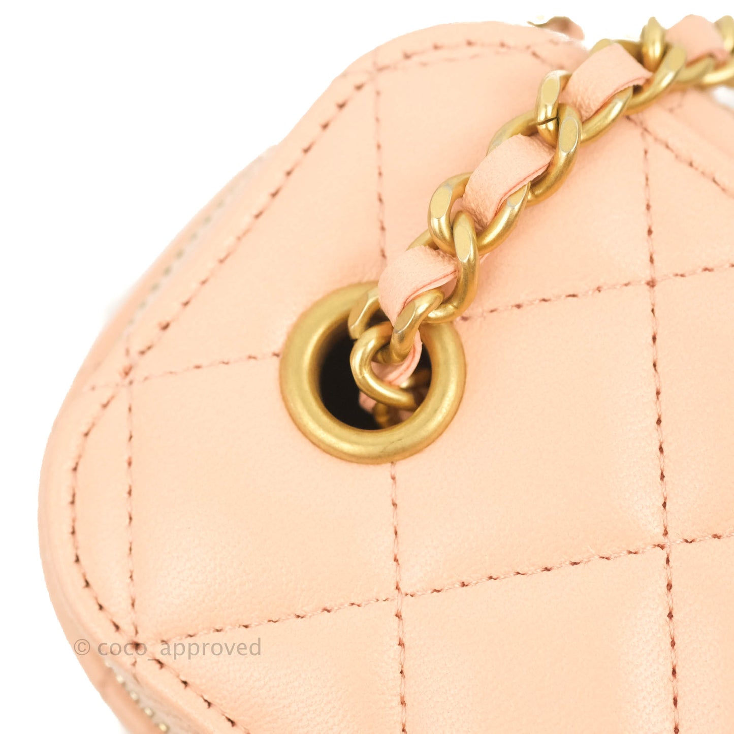Chanel Classic Mini Pearl Crush Vanity With Chain Pink Lambskin Aged Gold Hardware