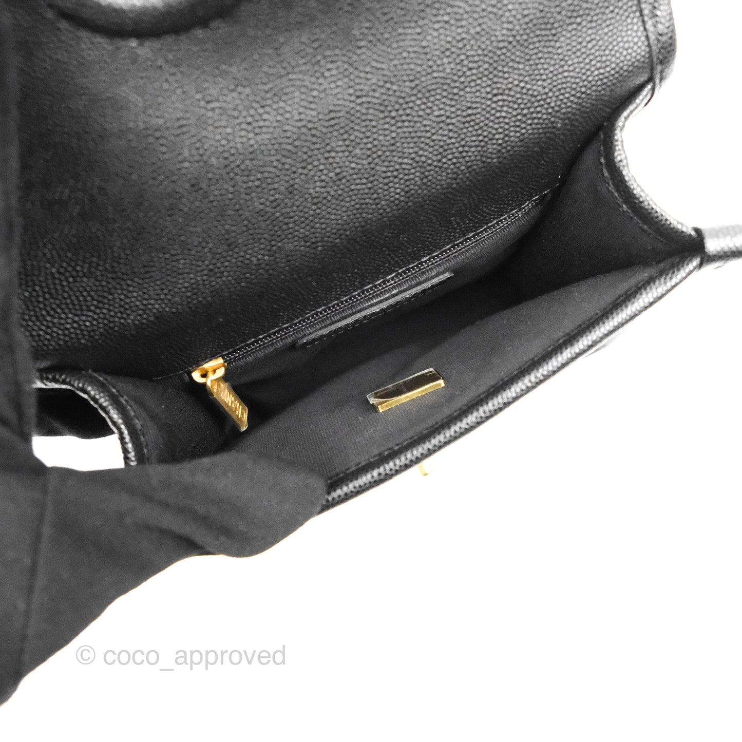 Chanel Mini School Memory Top Handle Flap Bag Black Caviar Aged Gold Hardware