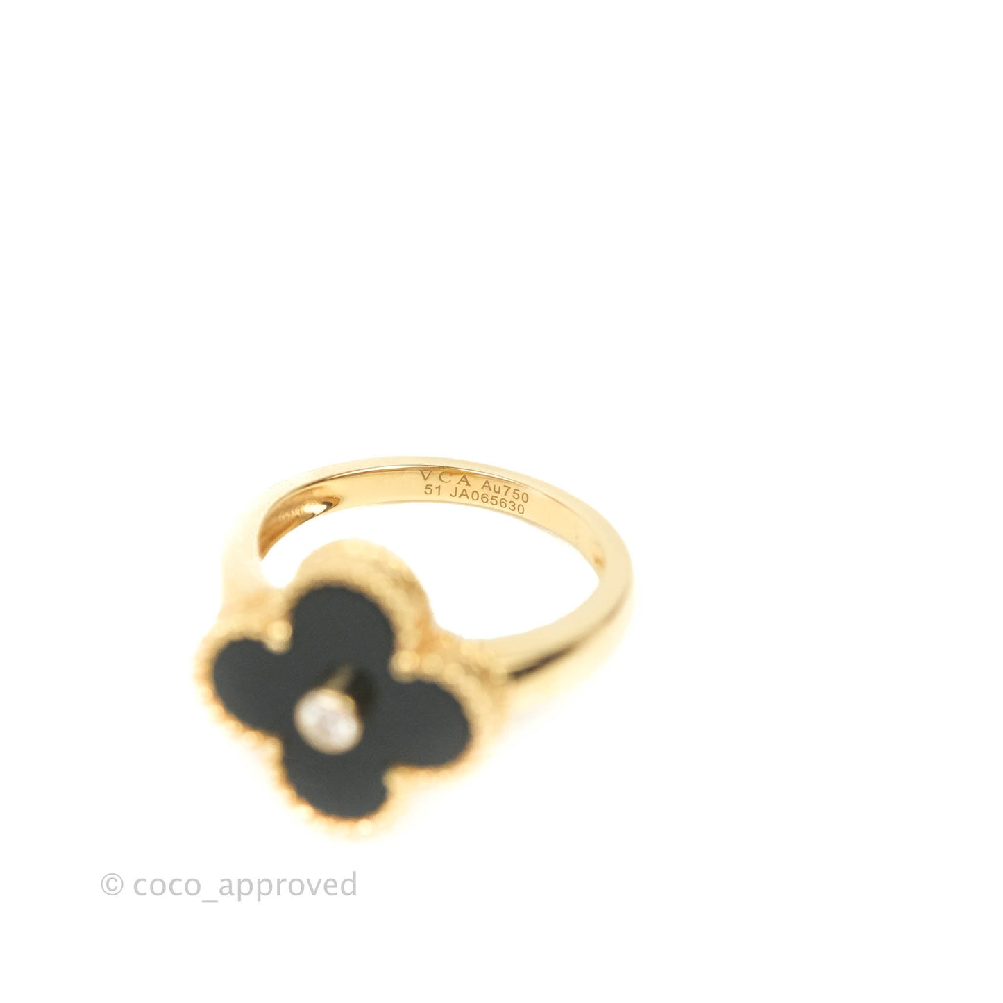 Van Cleef & Arpels Vintage Alhambra Ring 18K Yellow Gold Onyx Round Diamond