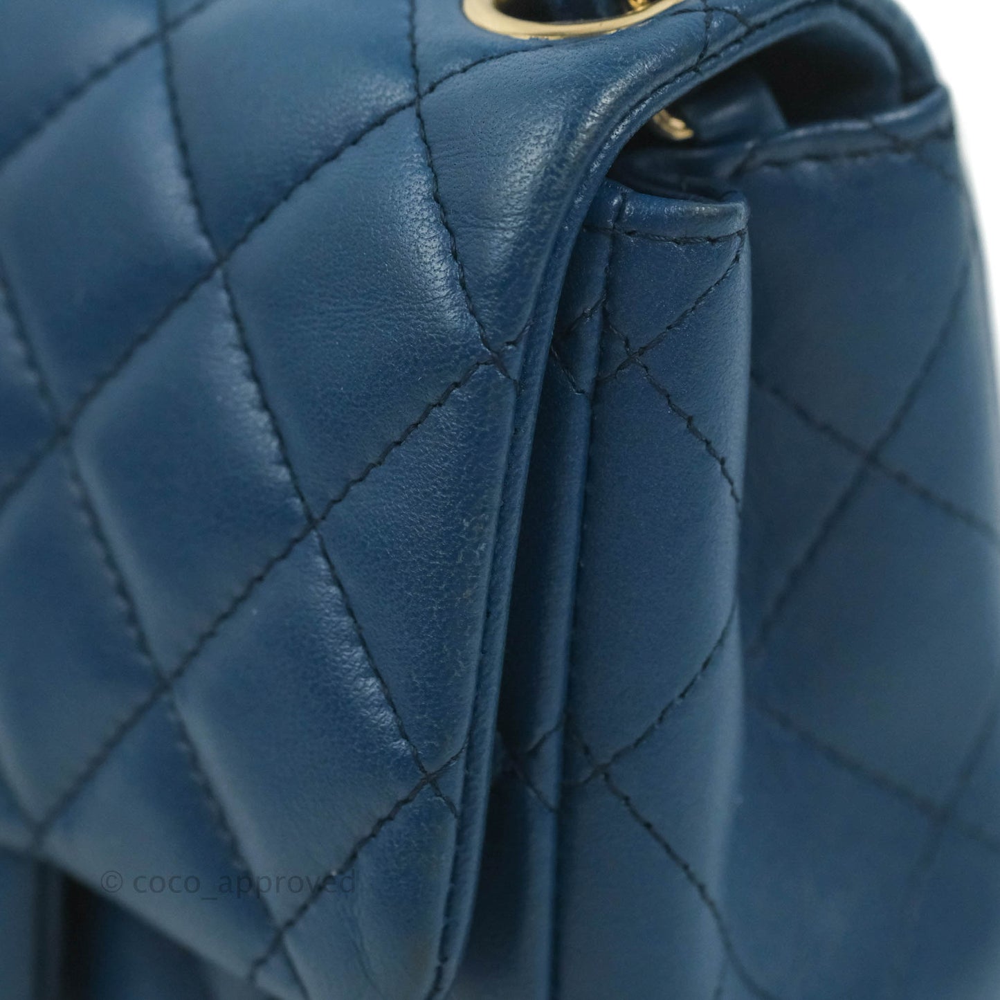 Chanel Quilted Mini Square Blue Lambskin Gold Hardware